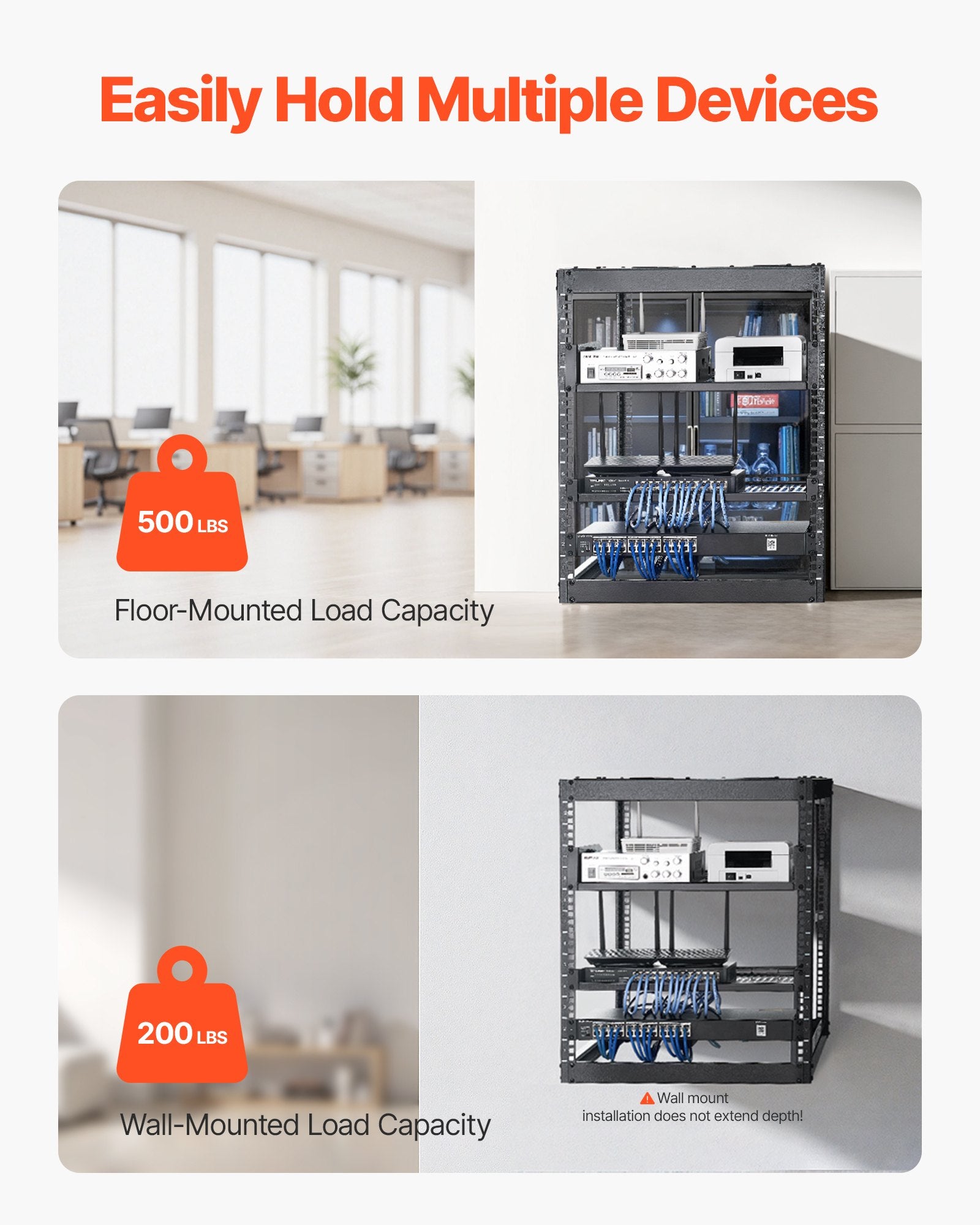 Versatile 12U Open Frame Network Rack, 23" Depth, Wall/Floor Mount, Heavy-Duty 4-Post, Vented Shelves, IT & AV Equipment Holder