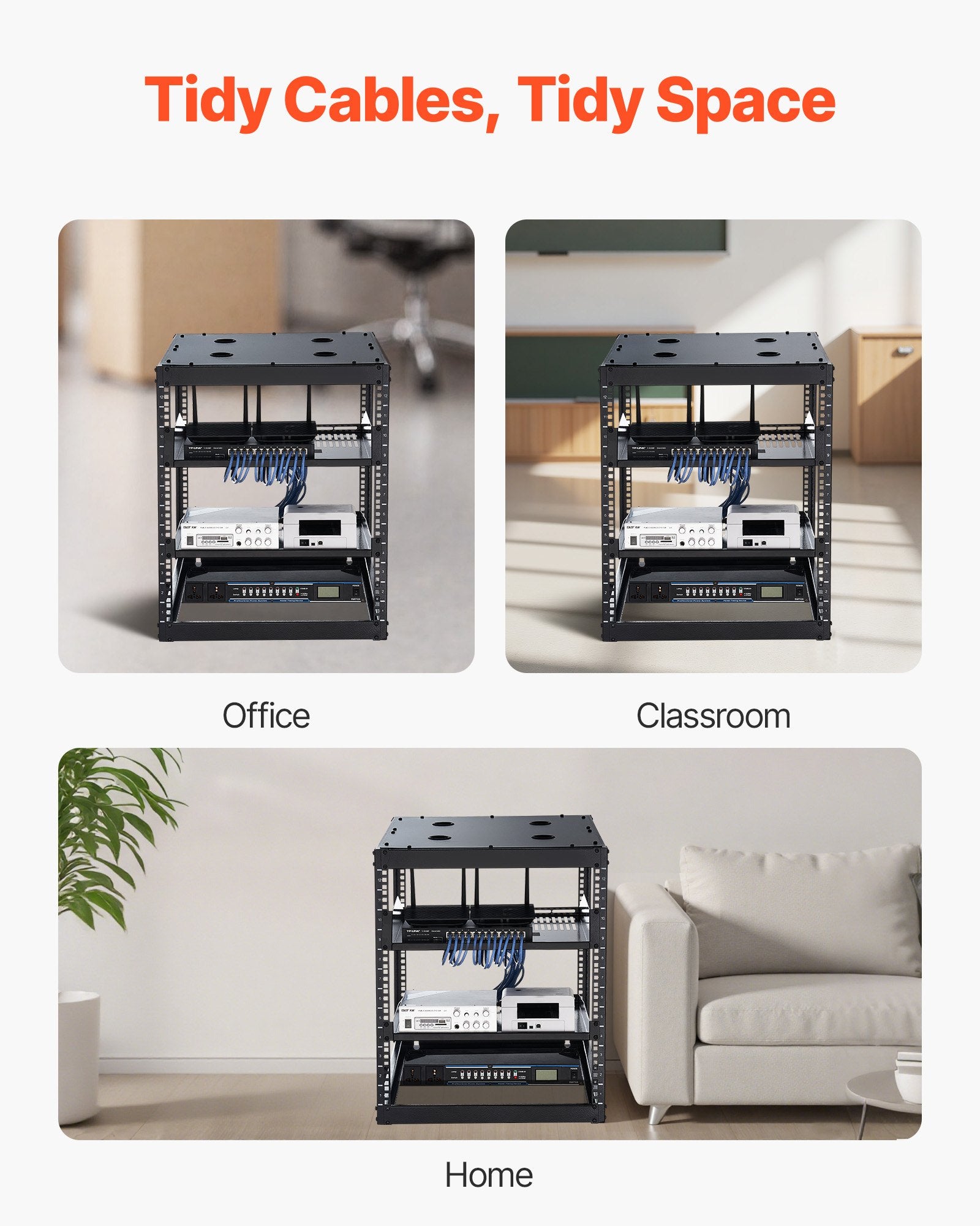 Versatile 12U Open Frame Network Rack, 23" Depth, Wall/Floor Mount, Heavy-Duty 4-Post, Vented Shelves, IT & AV Equipment Holder