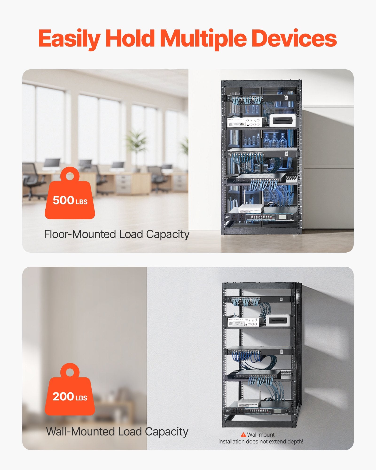 20U Heavy Duty Open Frame Network Rack - 23" Depth, Wall/Floor Mount with Vented Shelves, Perfect for IT Equipment & AV Gear, Supports 500 lbs