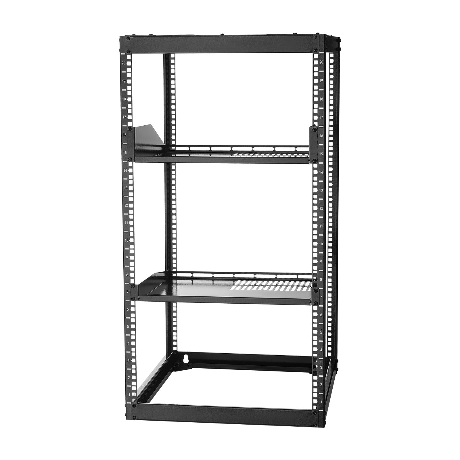 20U Heavy Duty Open Frame Network Rack - 23" Depth, Wall/Floor Mount with Vented Shelves, Perfect for IT Equipment & AV Gear, Supports 500 lbs