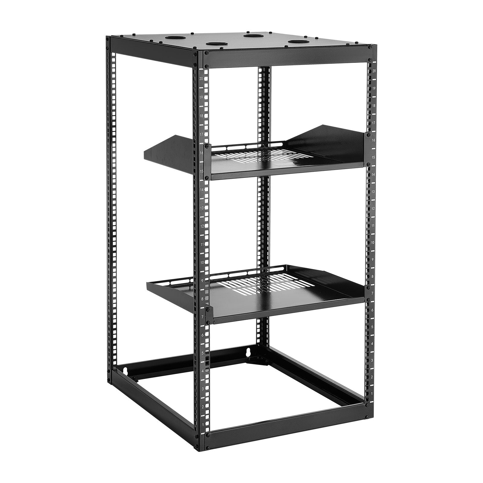 20U Heavy Duty Open Frame Network Rack - 23" Depth, Wall/Floor Mount with Vented Shelves, Perfect for IT Equipment & AV Gear, Supports 500 lbs