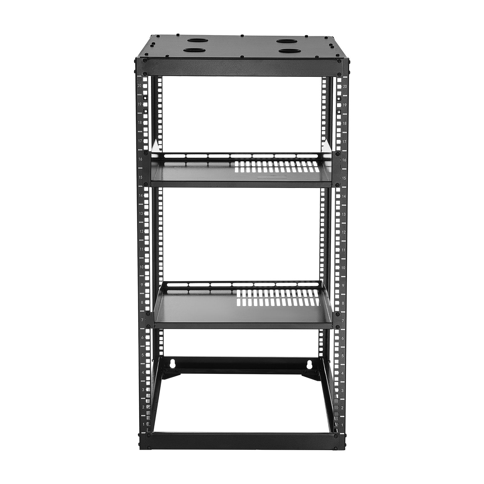 20U Heavy Duty Open Frame Network Rack - 23" Depth, Wall/Floor Mount with Vented Shelves, Perfect for IT Equipment & AV Gear, Supports 500 lbs