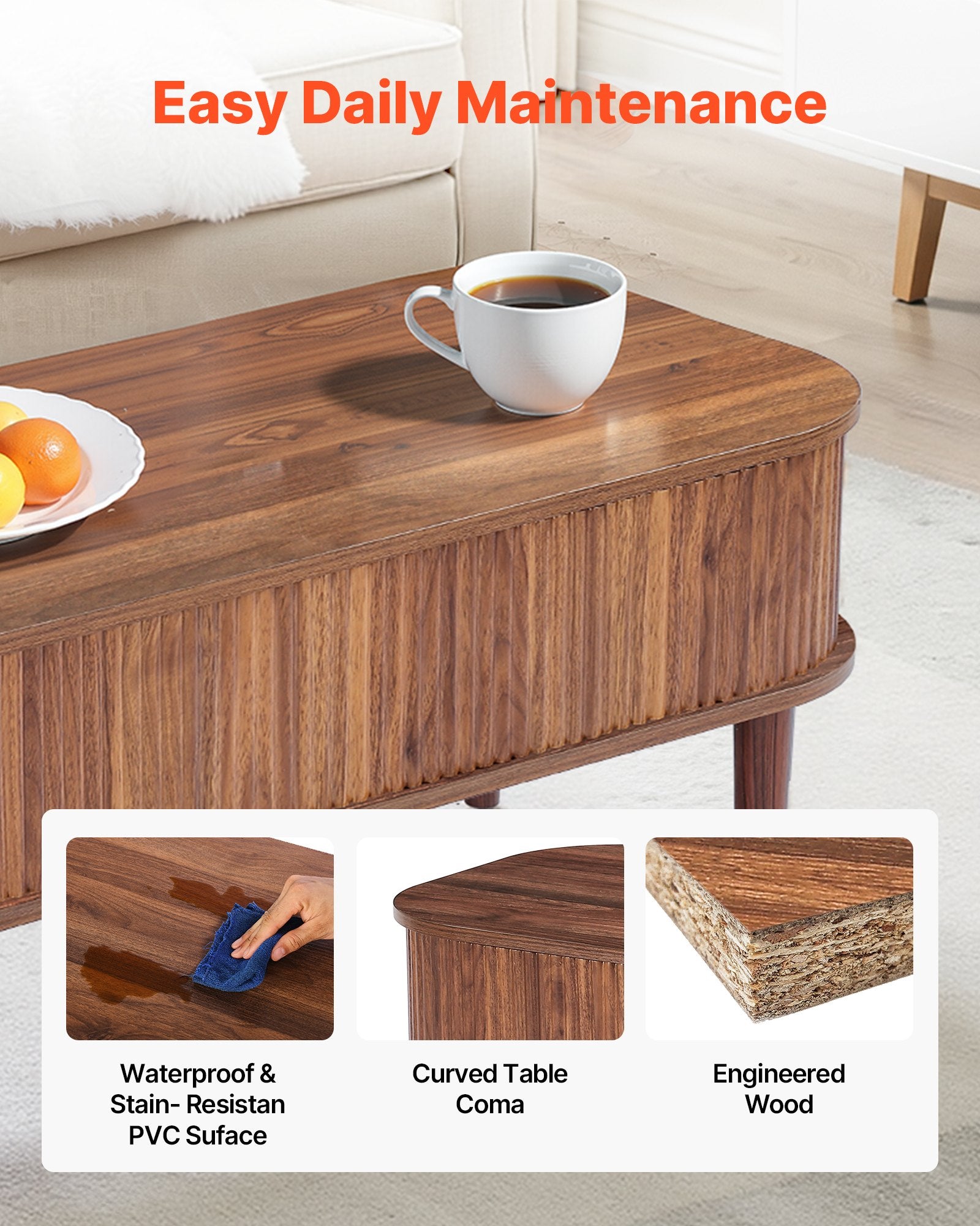 Mid-Century Modern Lift Top Coffee Table, 39.4" Oval Design with Hidden Storage, Walnut Finish, Easy Assembly, Versatile Home & Office Use