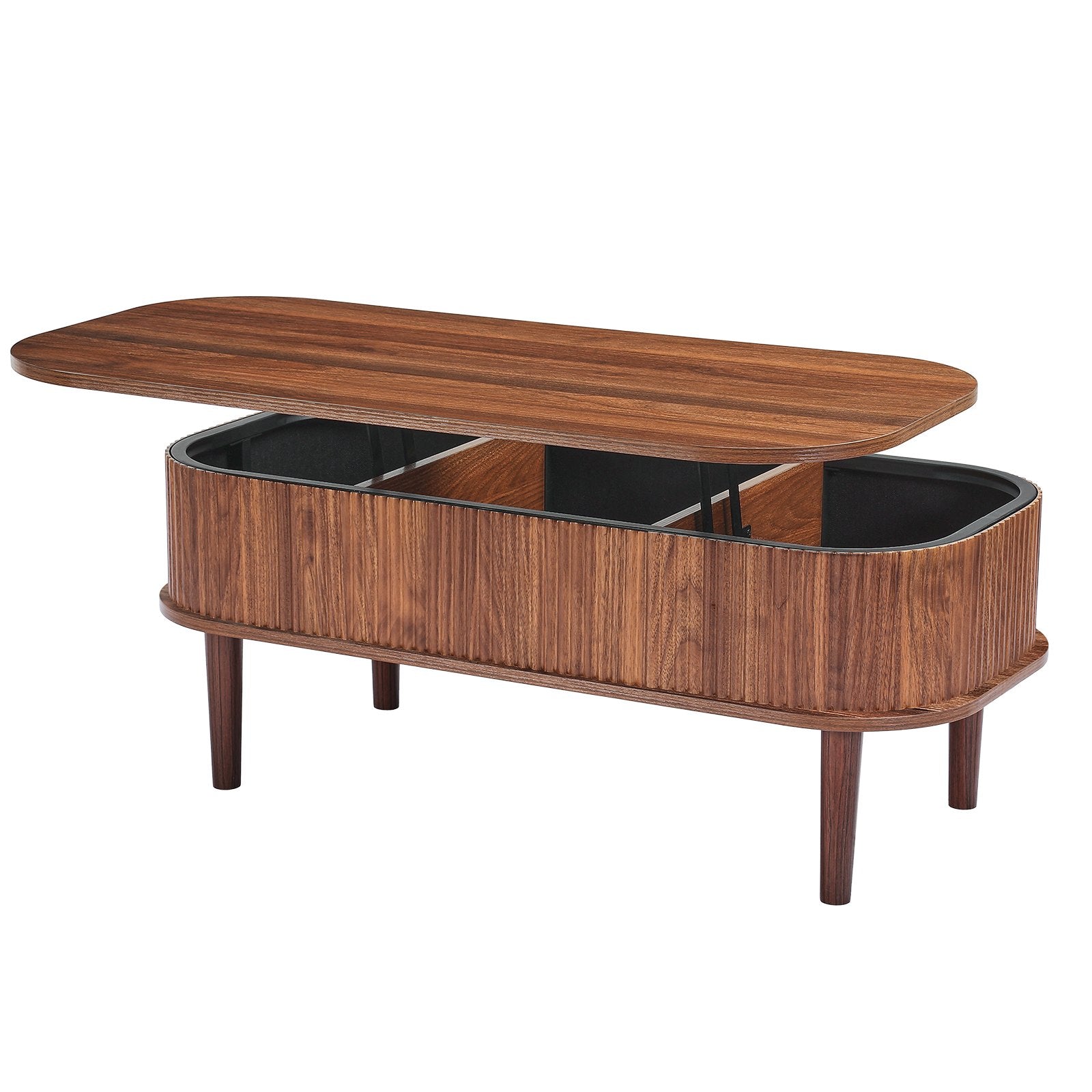 Mid-Century Modern Lift Top Coffee Table, 39.4" Oval Design with Hidden Storage, Walnut Finish, Easy Assembly, Versatile Home & Office Use