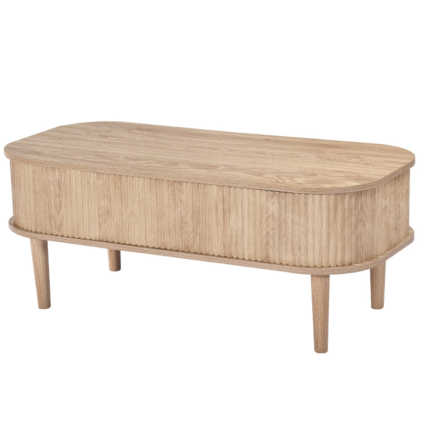 Mid-Century Modern Lift Top Coffee Table, 39.4" Oval Design with Hidden Storage, Fluted Wood Centerpiece for Home & Office, Easy Assembly
