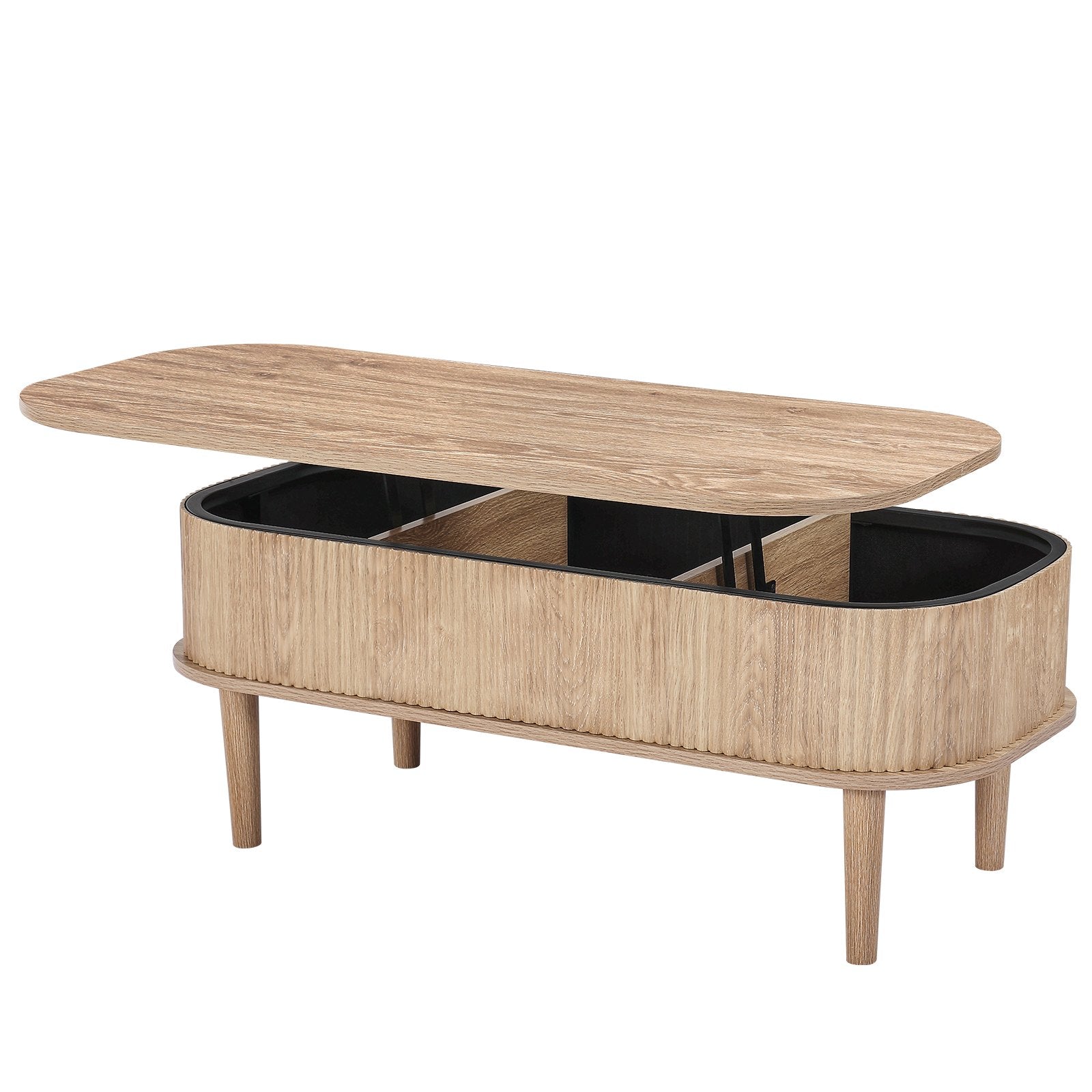 Mid-Century Modern Lift Top Coffee Table, 39.4" Oval Design with Hidden Storage, Fluted Wood Centerpiece for Home & Office, Easy Assembly
