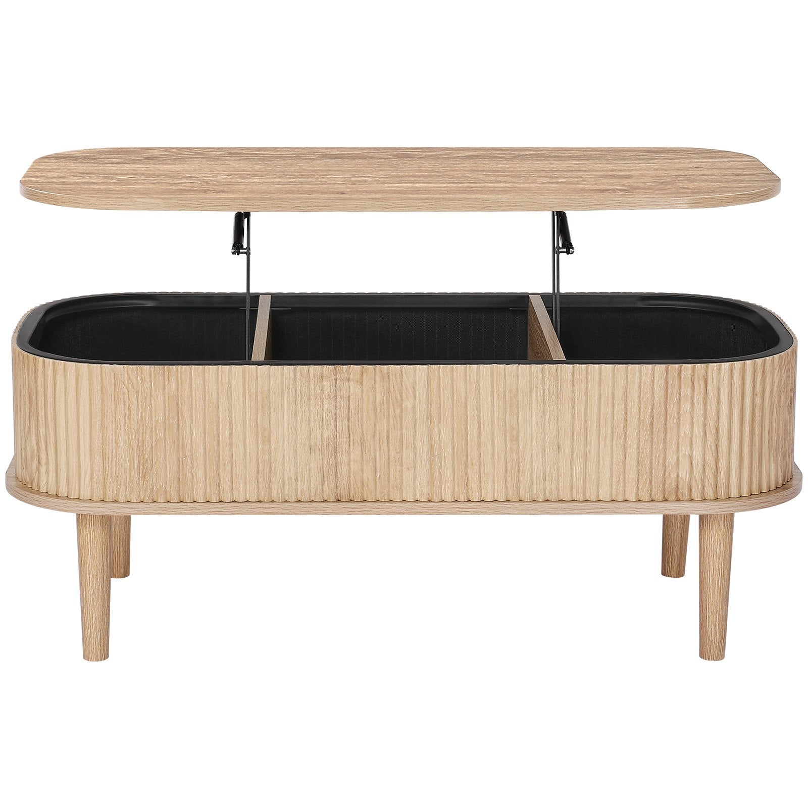 Mid-Century Modern Lift Top Coffee Table, 39.4" Oval Design with Hidden Storage, Fluted Wood Centerpiece for Home & Office, Easy Assembly