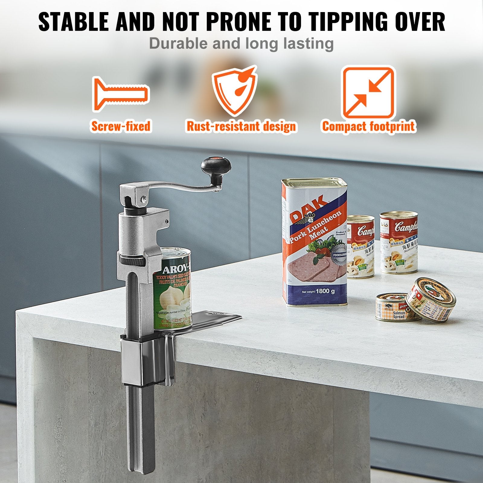 Heavy Duty Manual Can Opener with Adjustable Height for Large Cans – Industrial Table Opener for Restaurants, Hotels, Bars, & Home Kitchens, Fits Cans up to 11.8" Tall, Durable SUS420 Blade for High Efficiency