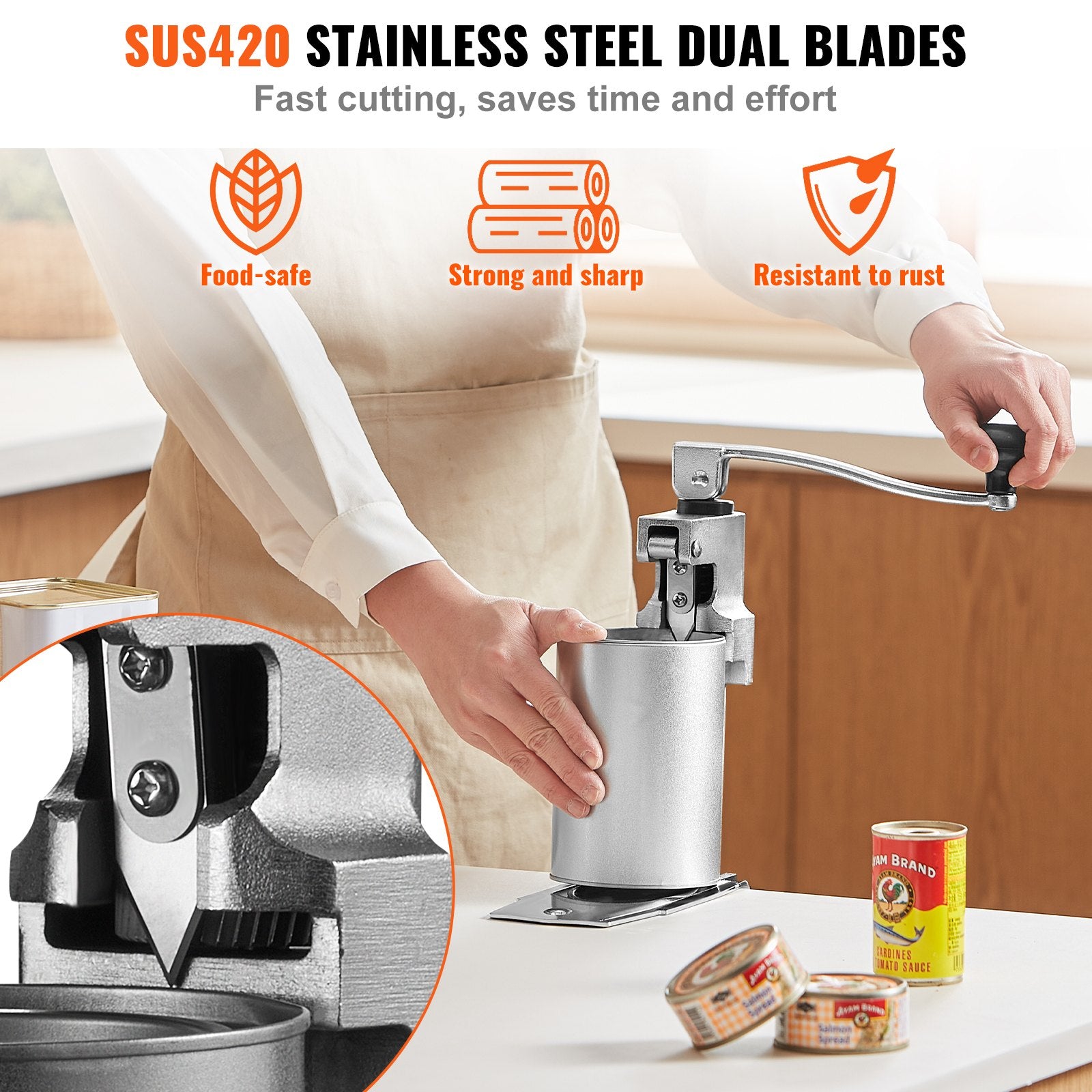 Heavy Duty Manual Can Opener with Adjustable Height for Large Cans – Industrial Table Opener for Restaurants, Hotels, Bars, & Home Kitchens, Fits Cans up to 11.8" Tall, Durable SUS420 Blade for High Efficiency