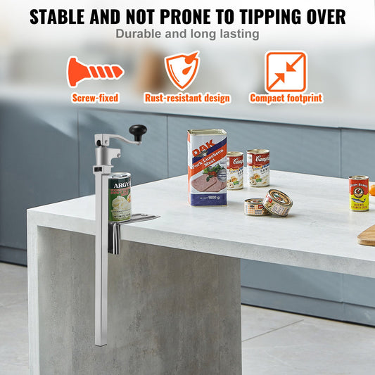 Heavy-Duty Manual Tabletop Can Opener, Height-Adjustable for Cans Up to 15.75", Ideal for Restaurants, Hotels, and Food Stores, Fixed with Screws