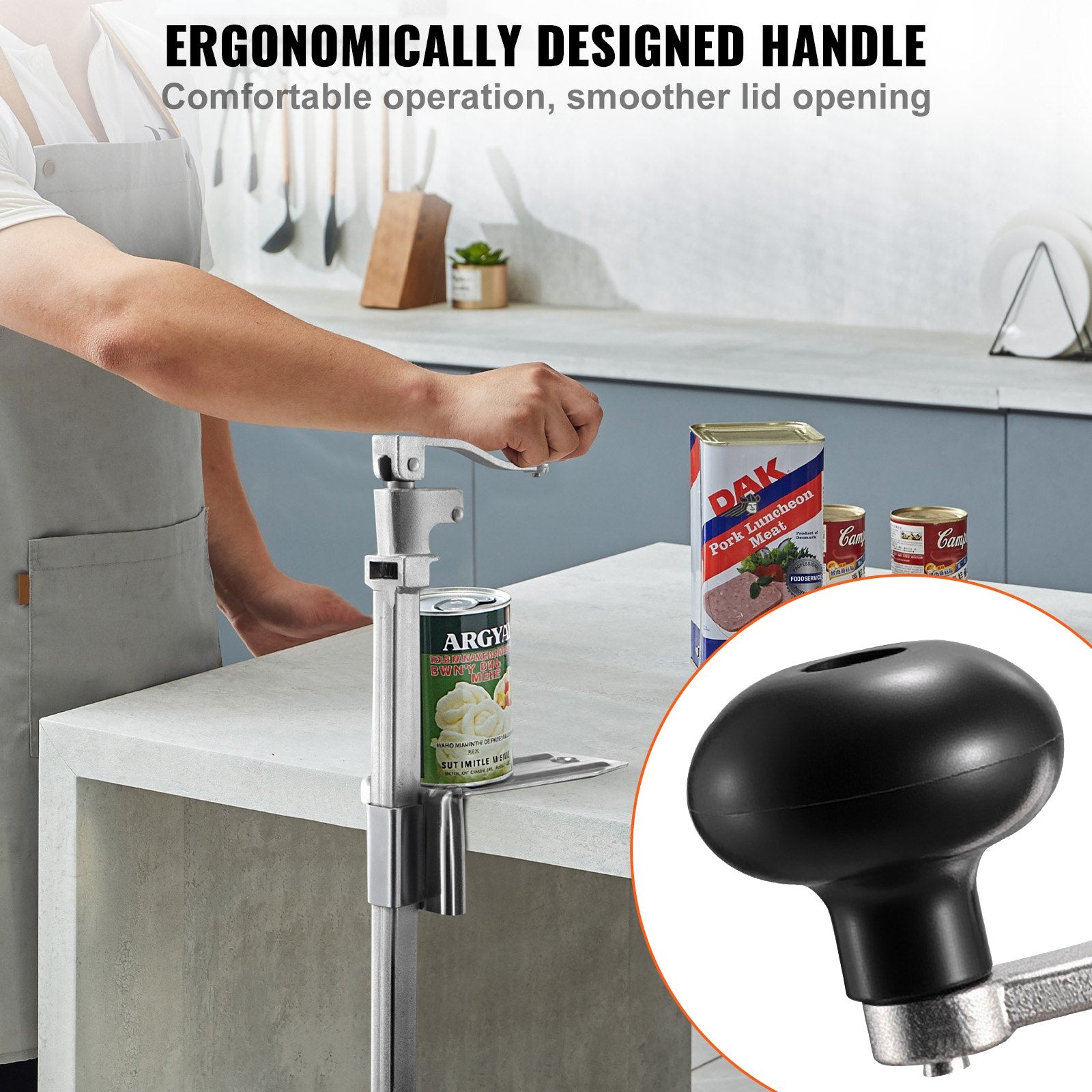 Heavy-Duty Manual Tabletop Can Opener, Height-Adjustable for Cans Up to 15.75", Ideal for Restaurants, Hotels, and Food Stores, Fixed with Screws