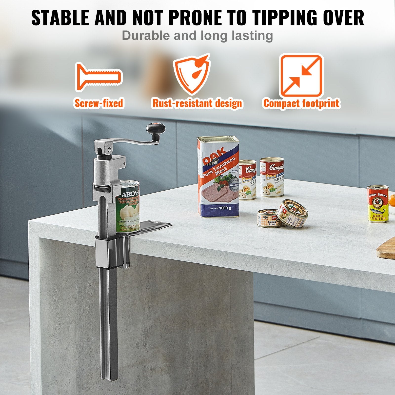 Heavy Duty Manual Can Opener with Adjustable Height for Large Cans, Ideal for Restaurants and Bars, Industrial Grade, Easy to Use and Clean