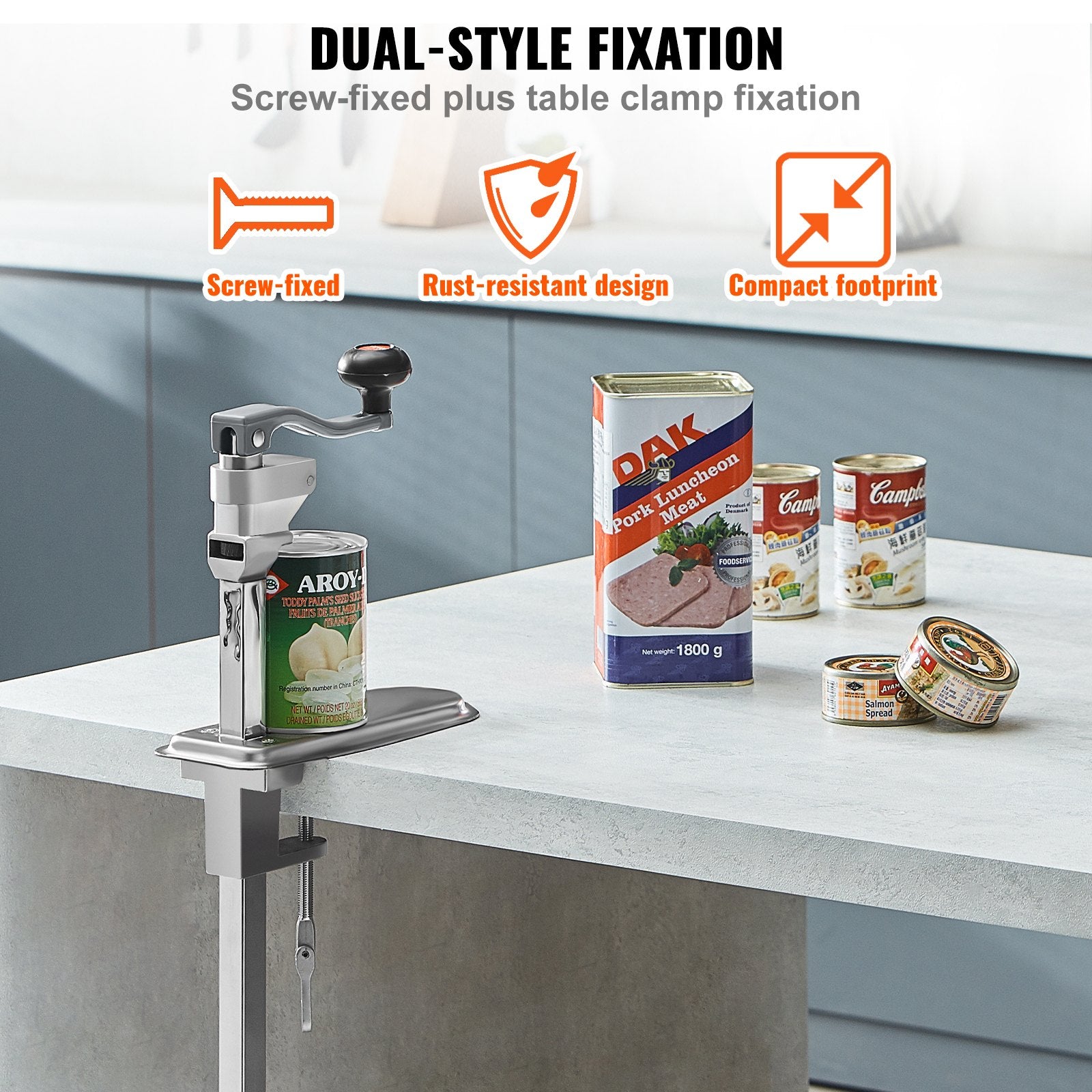 Heavy Duty Manual Can Opener with Adjustable Height for Large Cans, Commercial Table Clamp Base, Ideal for Restaurants & Home Bars, Fits Up to 11.8" Cans