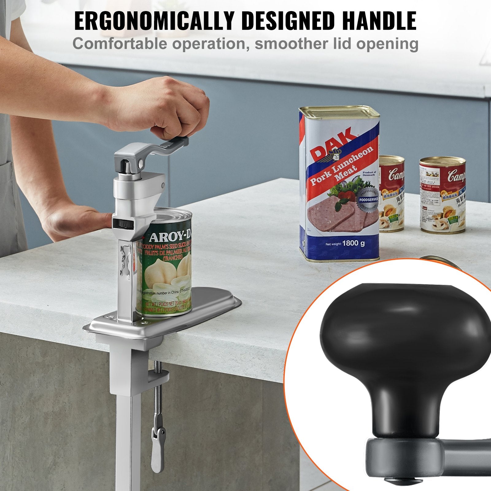 Heavy Duty Manual Can Opener with Adjustable Height for Large Cans, Commercial Table Clamp Base, Ideal for Restaurants & Home Bars, Fits Up to 11.8" Cans