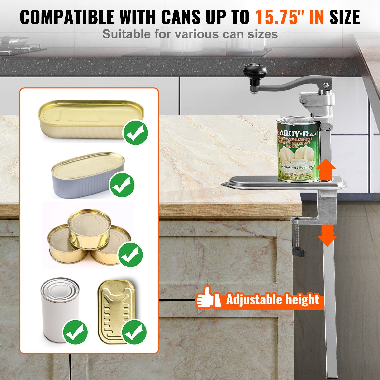 Heavy-Duty Commercial Can Opener - Adjustable Tabletop Manual Opener for Cans Up to 15.75", Stainless Steel, Ideal for Restaurants & Hotels