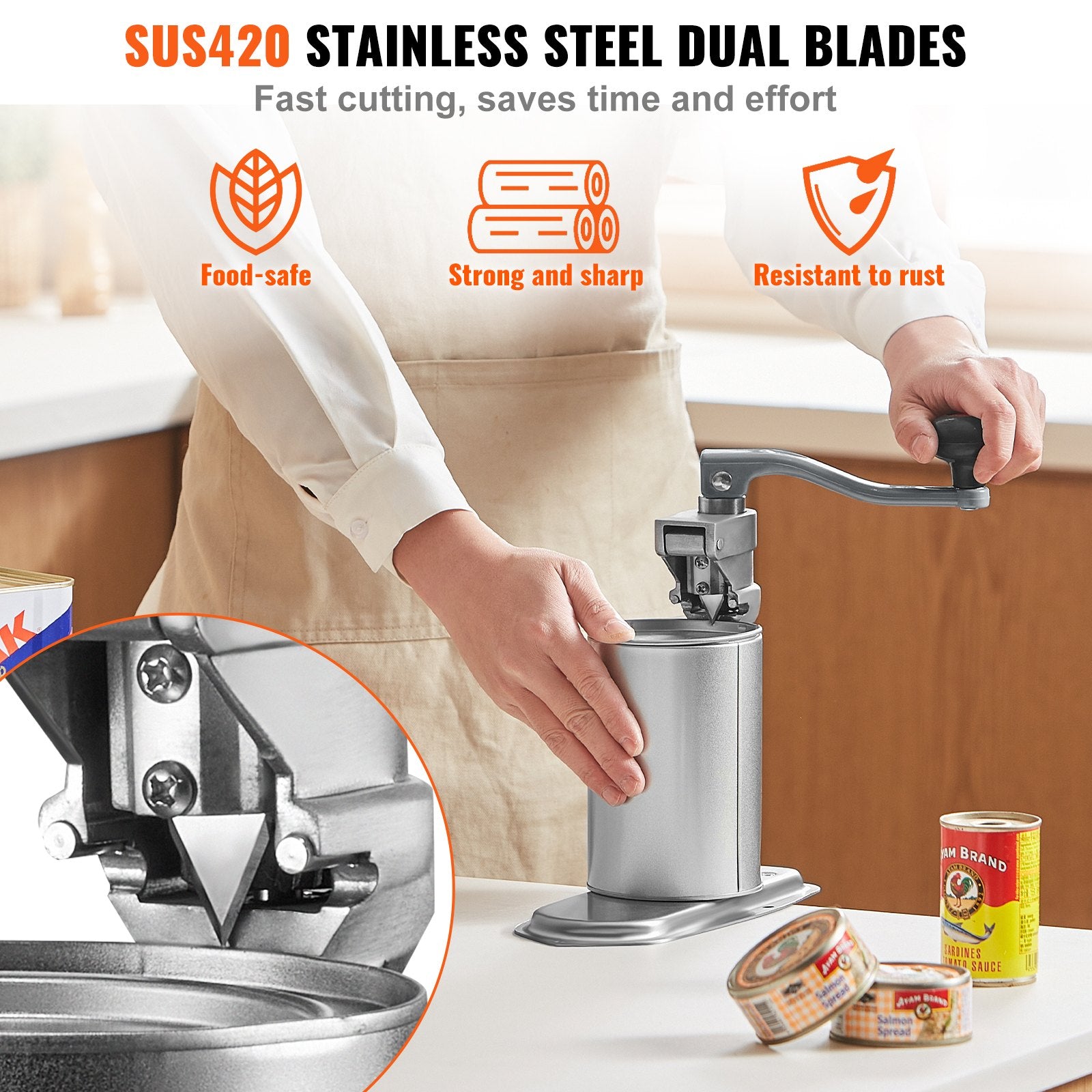 Heavy Duty Manual Can Opener with Adjustable Height - Commercial Table Clamp for Large Cans Up to 15.7", Ideal for Restaurants, Hotels, Home Bars