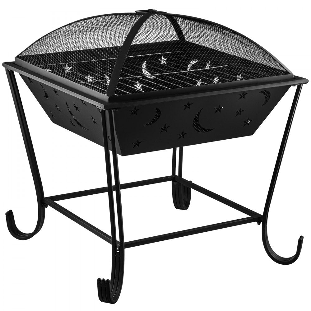 VEVOR BBQ Grill Fire Bowl, 24"x24" Wood Burning Pit, Solid Steel Wood Fire Pits, Wood Fire Pits Outdoor w/ Spark Screen Cover, Fire Pits for Outside w/ Stainless Steel Baking Net for Baking & Warming