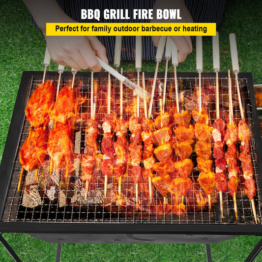 24"x24" Outdoor Fire Pit with Spark Screen, Steel BBQ Grill Bowl for Wood Burning, Includes Baking Net & Poker for Backyard Warmth
