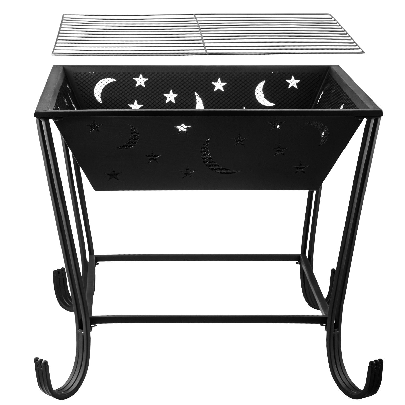 24"x24" Outdoor Fire Pit with Spark Screen, Steel BBQ Grill Bowl for Wood Burning, Includes Baking Net & Poker for Backyard Warmth