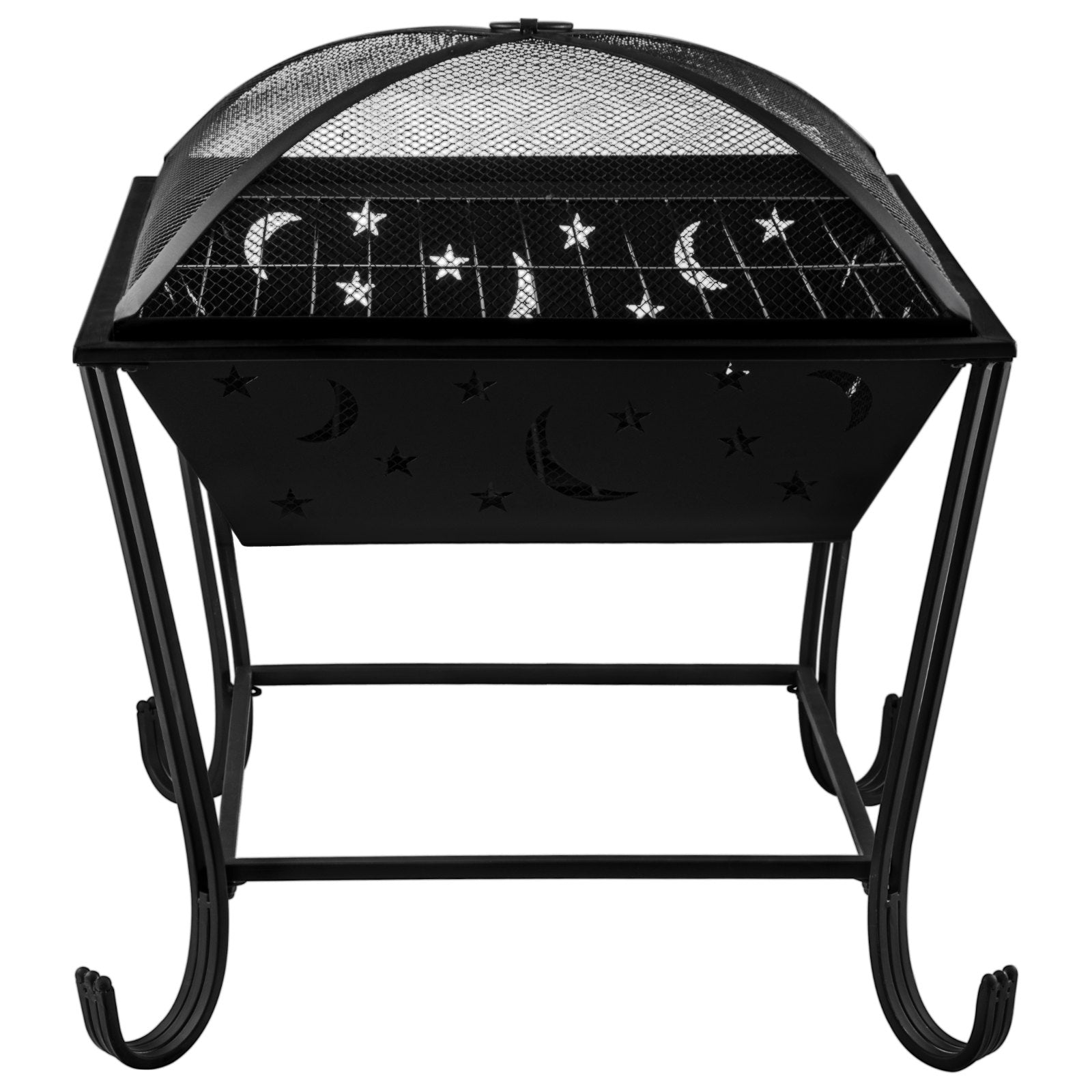 24"x24" Outdoor Fire Pit with Spark Screen, Steel BBQ Grill Bowl for Wood Burning, Includes Baking Net & Poker for Backyard Warmth