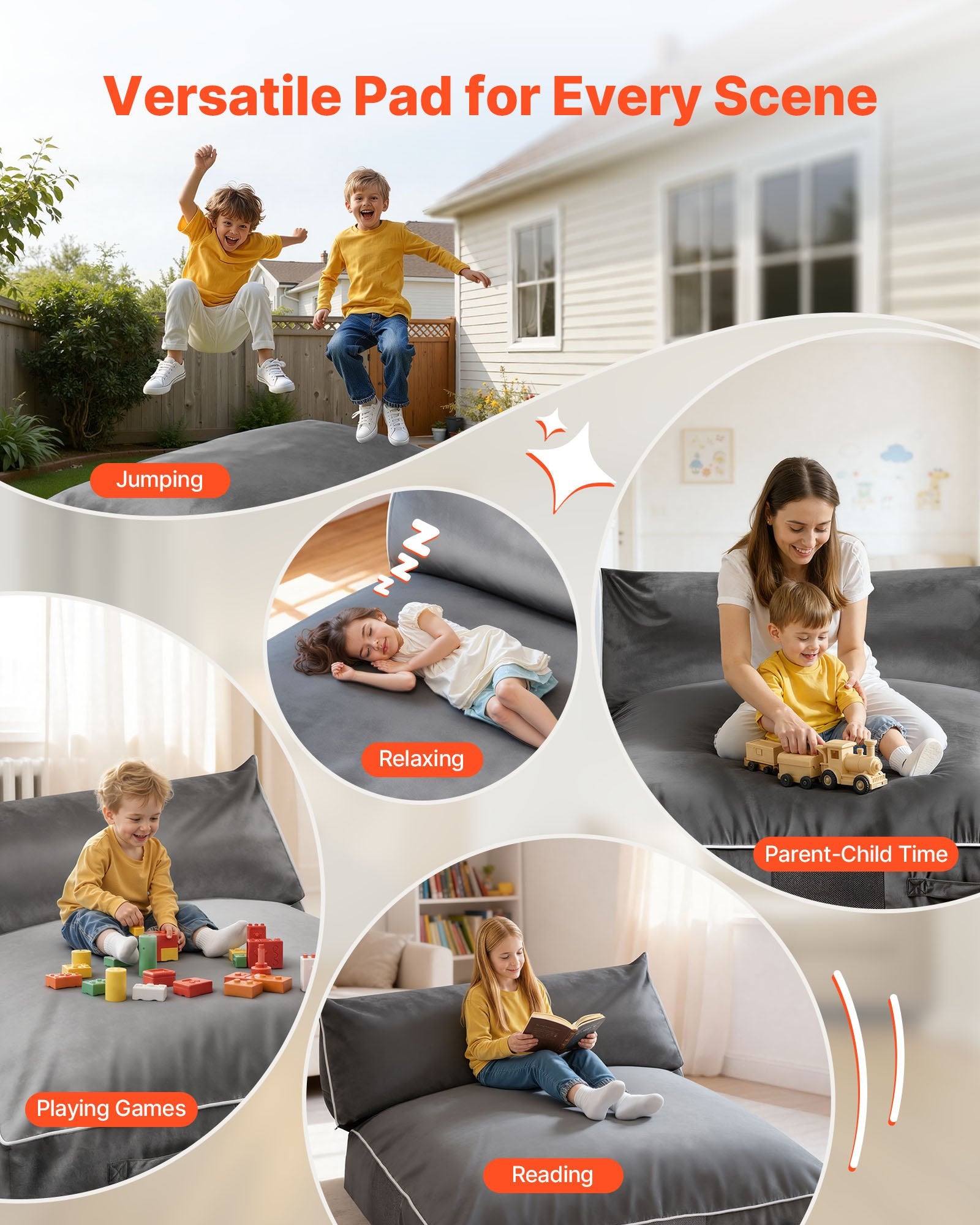 Large Sensory Crash Pad for Kids with Foam Blocks, Washable Cover, Soft Landing Zone for Jumping, Relaxing, Play, Sensory Room Equipment