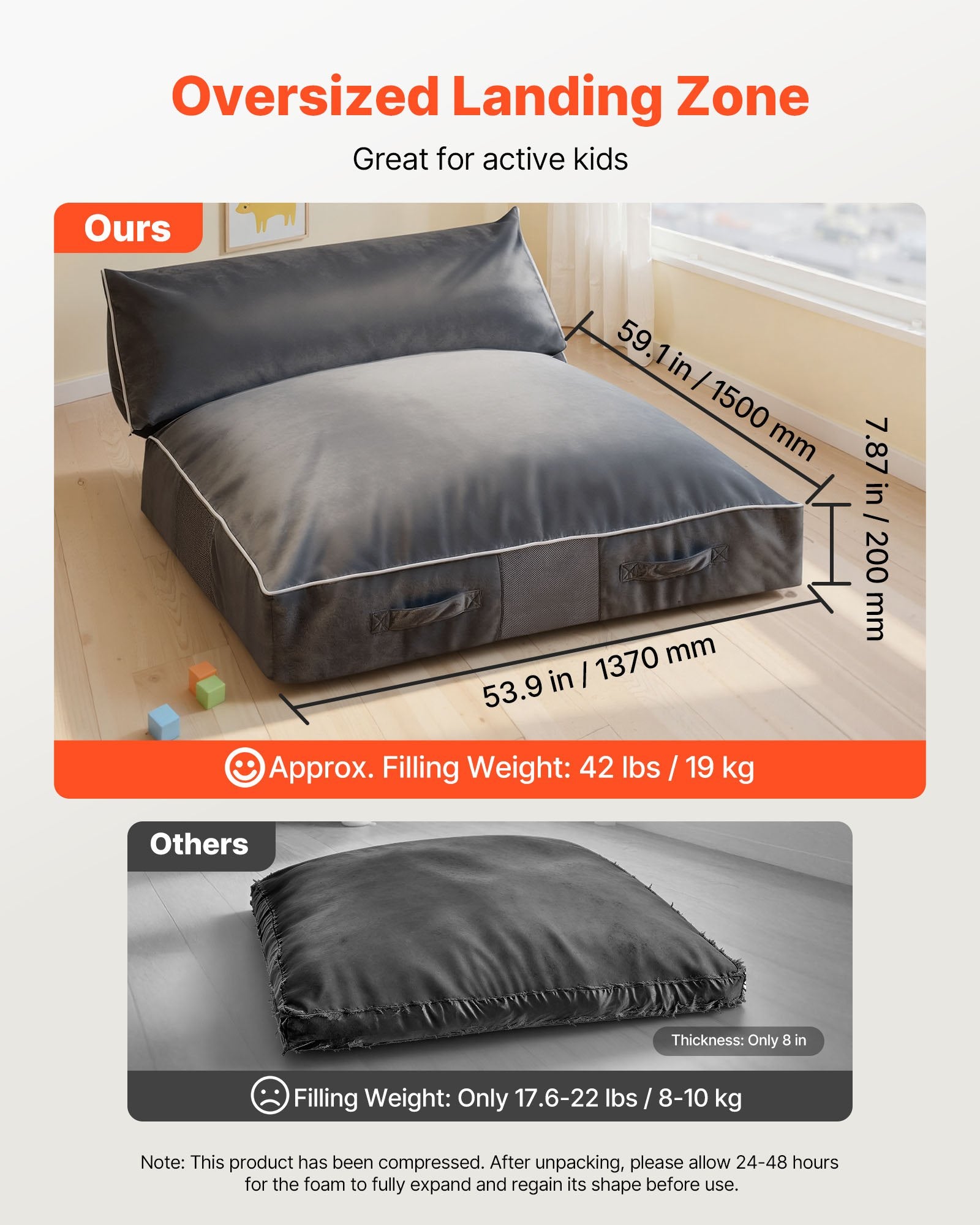 Large Sensory Crash Pad for Kids with Foam Blocks, Washable Cover, Soft Landing Zone for Jumping, Relaxing, Play, Sensory Room Equipment