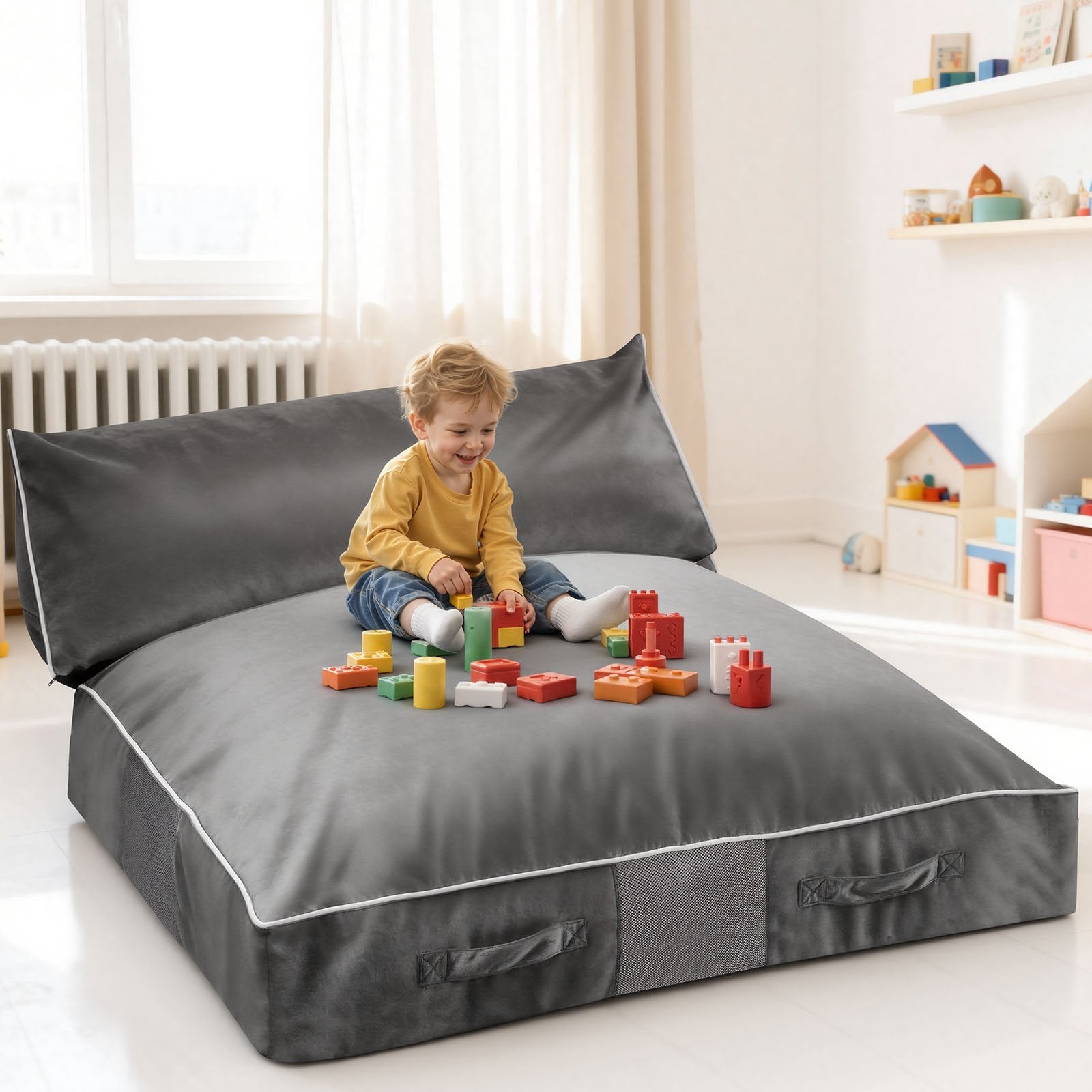 Large Sensory Crash Pad for Kids with Foam Blocks, Washable Cover, Soft Landing Zone for Jumping, Relaxing, Play, Sensory Room Equipment