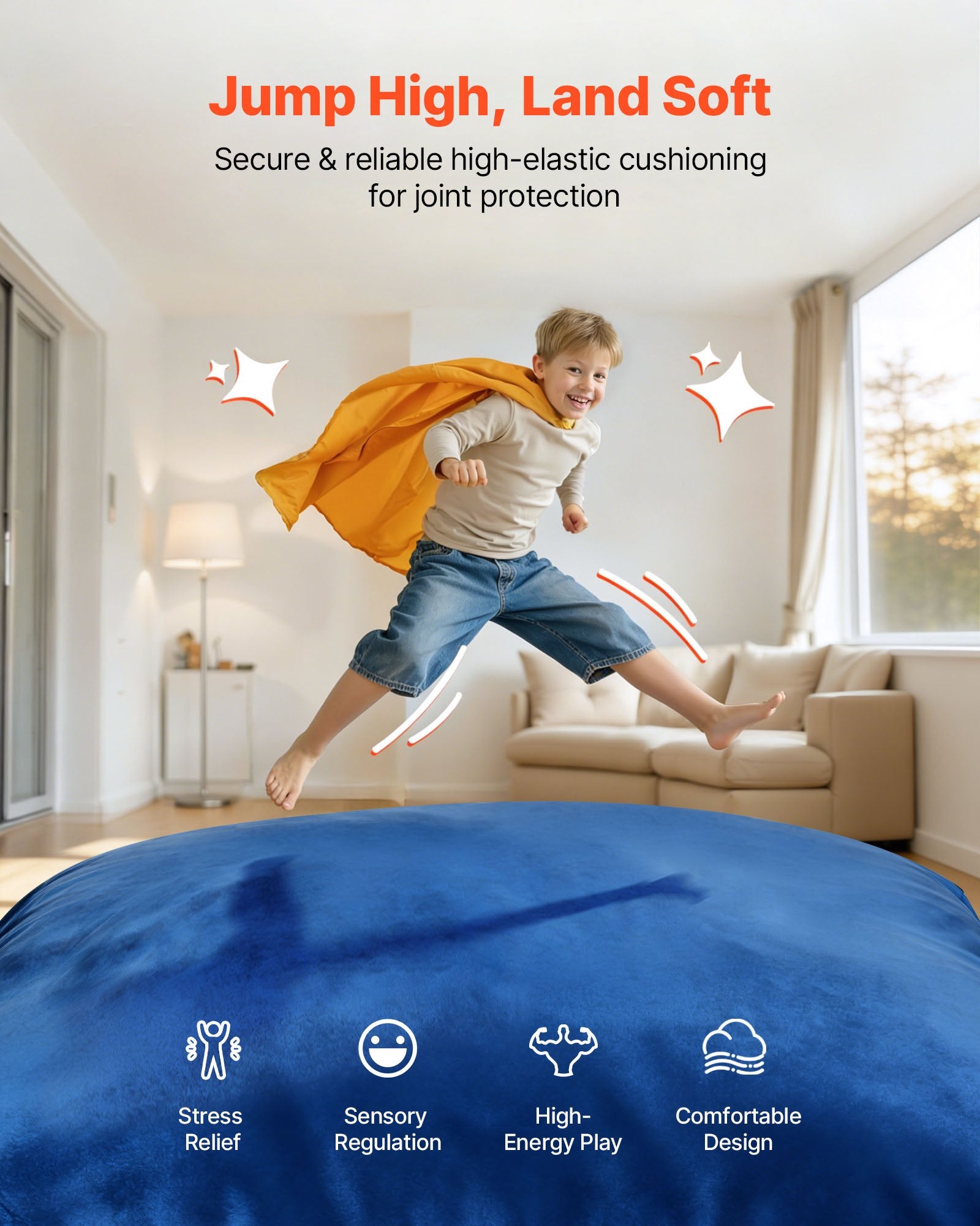 Large Kids Crash Pad 5x5 ft - Sensory Foam Blocks, Washable Pillow Mat, Soft Landing Zone for Play, Jumping, Relaxing - Blue Velvet
