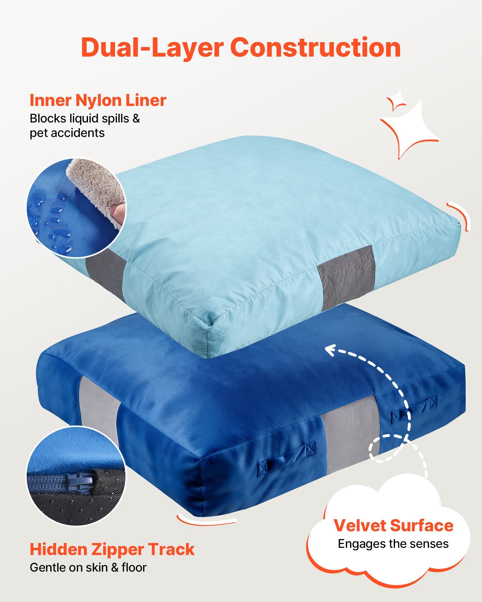 Large Kids Crash Pad 5x5 ft - Sensory Foam Blocks, Washable Pillow Mat, Soft Landing Zone for Play, Jumping, Relaxing - Blue Velvet