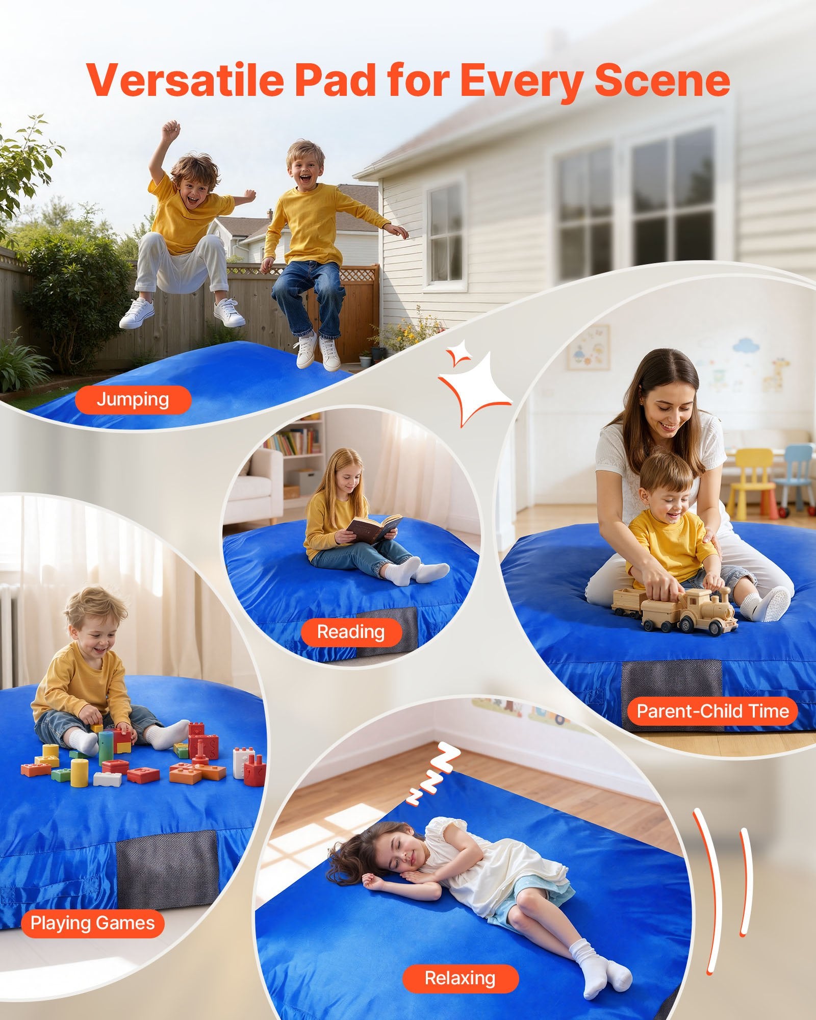 Large 5x5 ft Sensory Crash Pad for Kids with Foam Blocks, Washable Cover - Ideal for Jumping, Relaxing, Play in Sensory Rooms