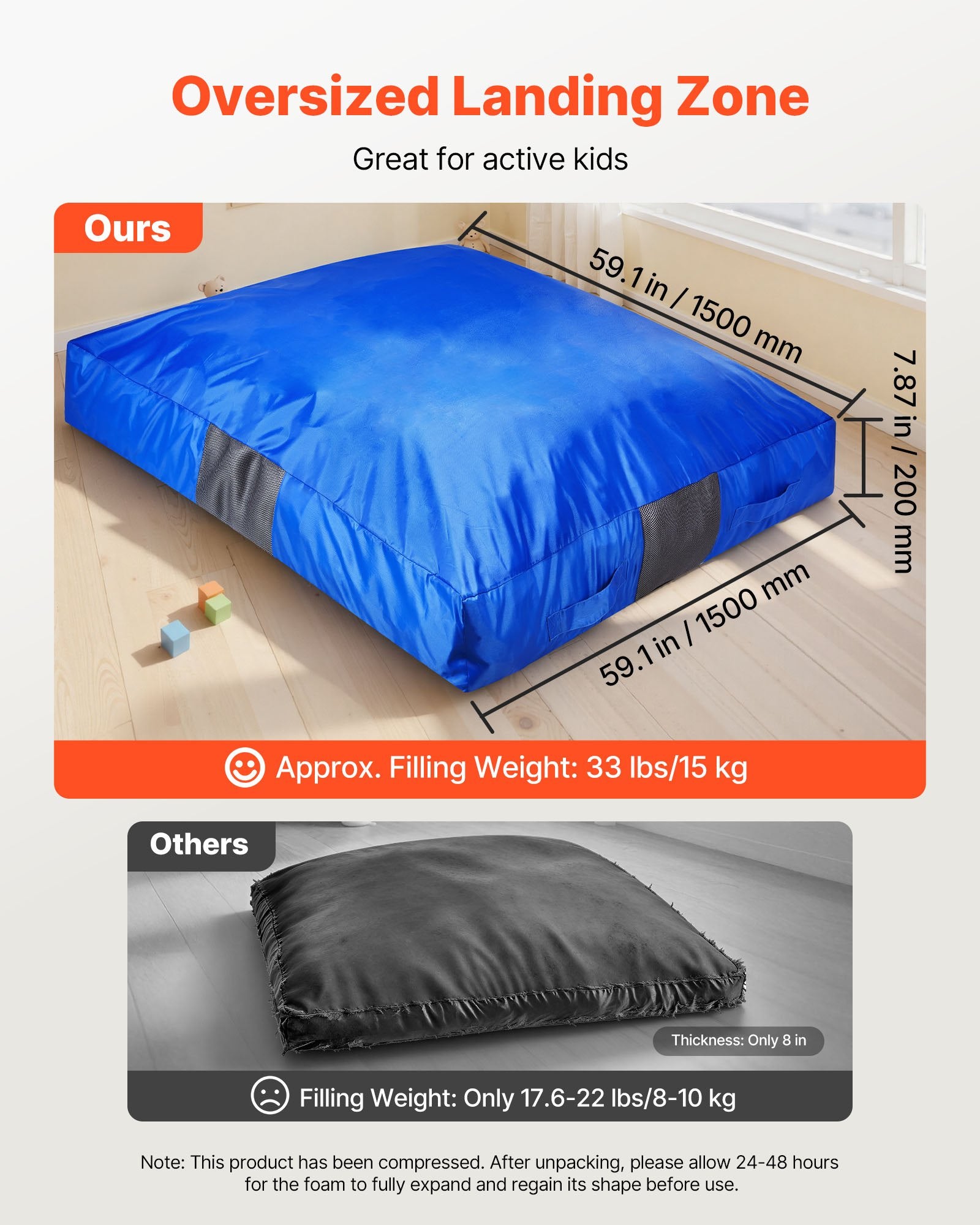 Large 5x5 ft Sensory Crash Pad for Kids with Foam Blocks, Washable Cover - Ideal for Jumping, Relaxing, Play in Sensory Rooms