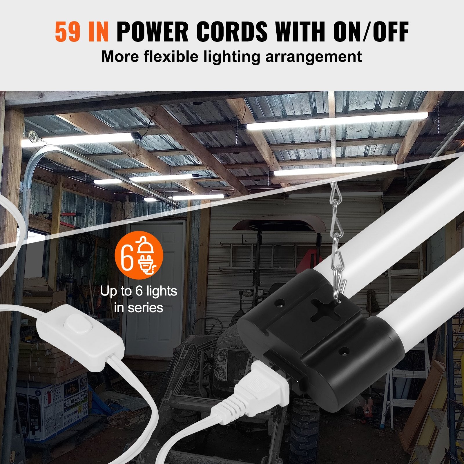 10 Pack 4FT LED Shop Lights, 40W, 4500LM, Linkable Ceiling Fixtures with ON/OFF Switch for Garage, Workshop, Office, Easy Install, High Brightness