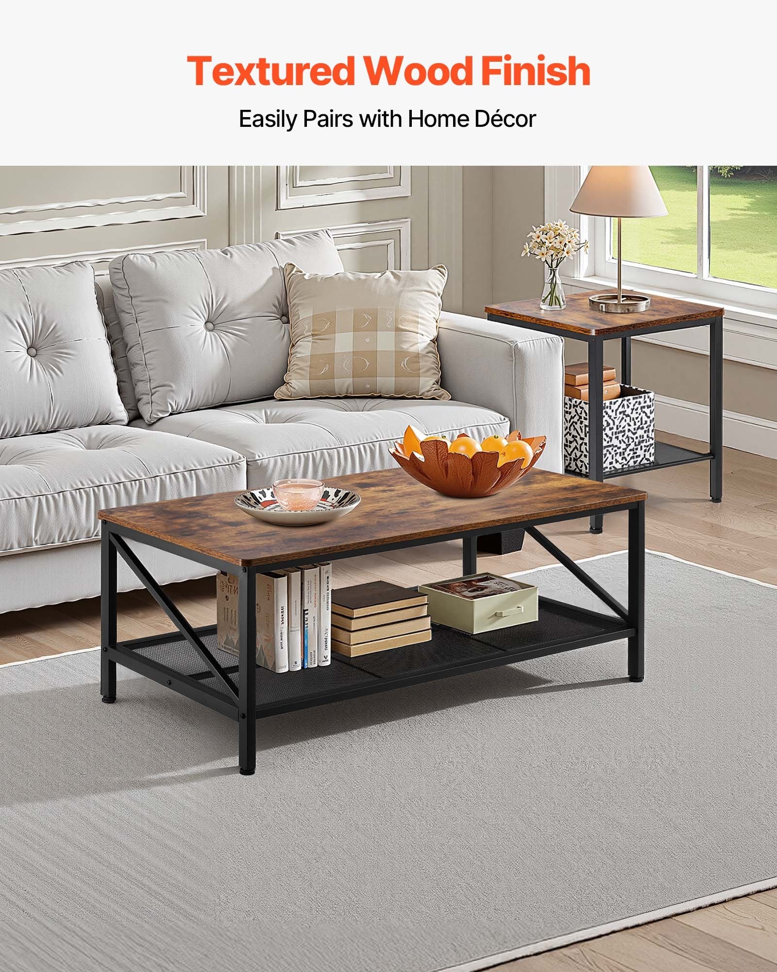 3-Piece Industrial Living Room Table Set with Metal Legs – Coffee Table & 2 Side Tables for Office, Apartment, Easy Assembly & Space Optimization