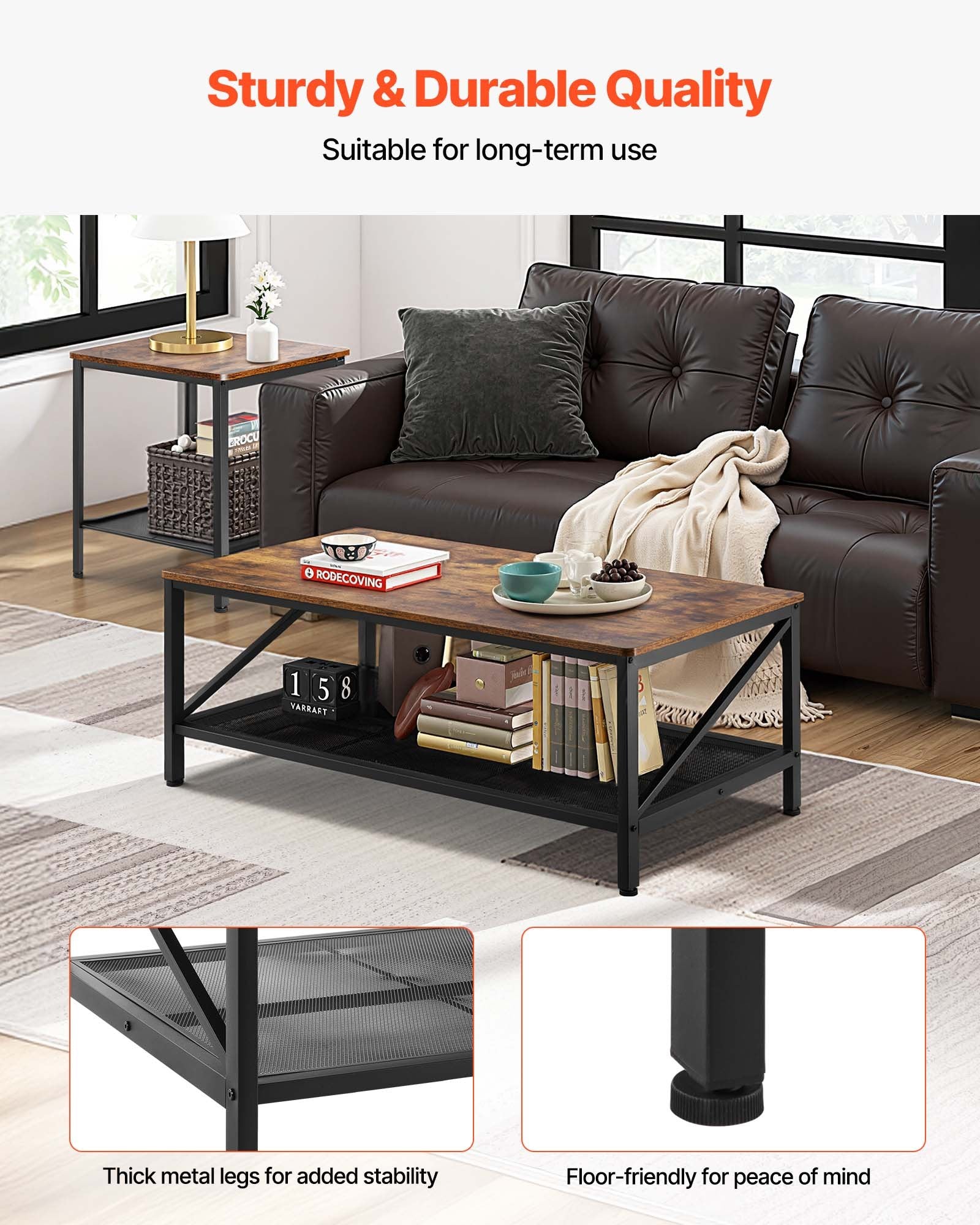 3-Piece Industrial Living Room Table Set with Metal Legs – Coffee Table & 2 Side Tables for Office, Apartment, Easy Assembly & Space Optimization