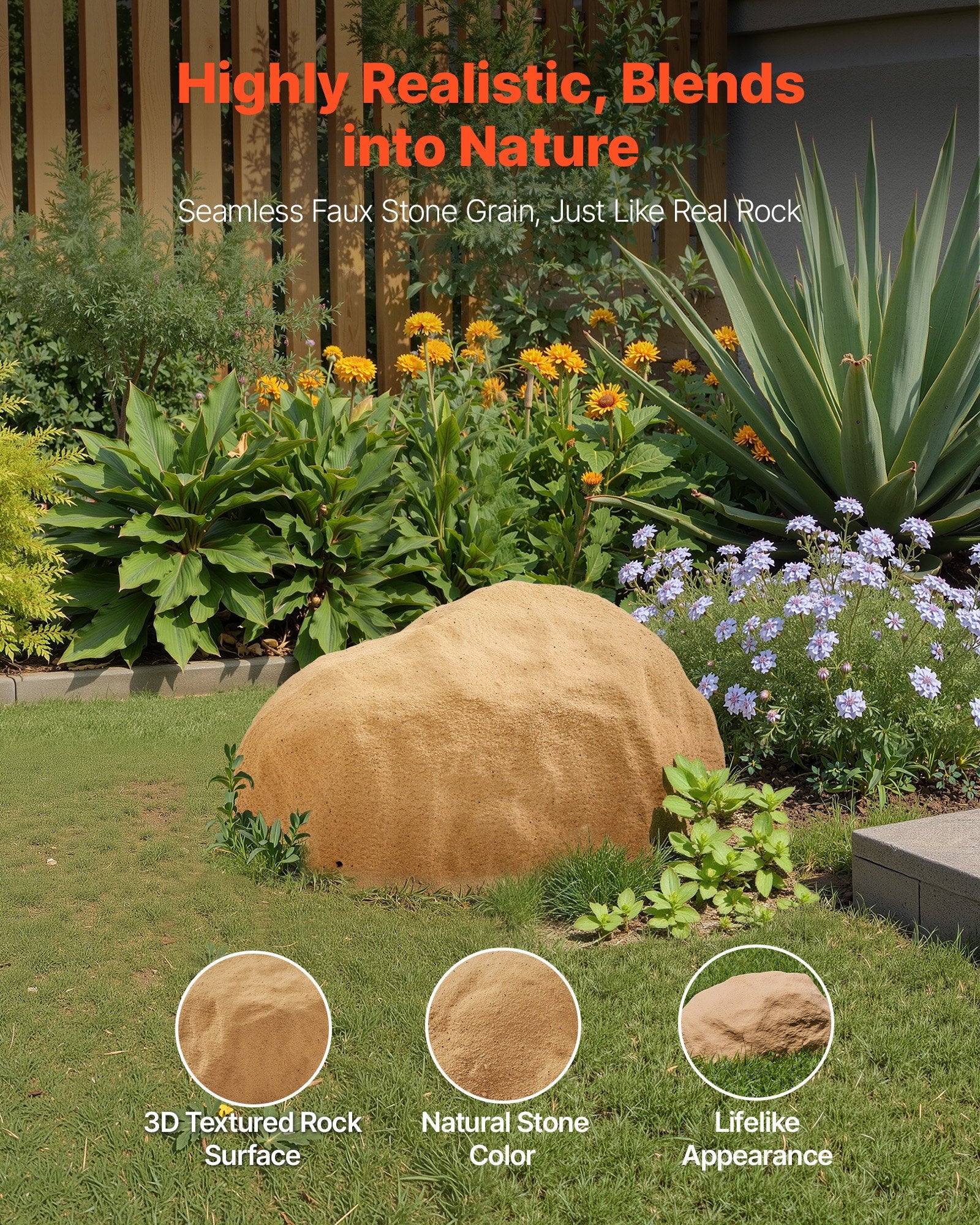 Faux Rock Cover for Outdoor Landscaping - Lightweight, Weather-Resistant Artificial Boulder with Realistic Texture, Small Sand Yellow Pump Cover