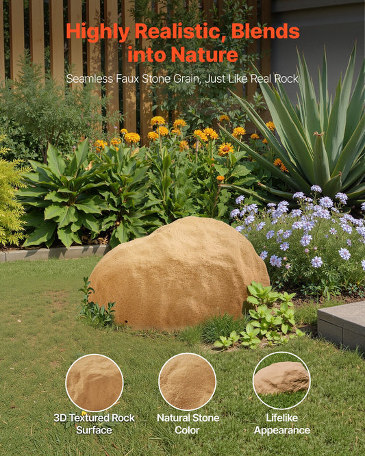 Faux Rock Cover for Outdoor Landscaping - Lightweight, Weather-Resistant Artificial Boulder with Realistic Texture, Small Sand Yellow Pump Cover