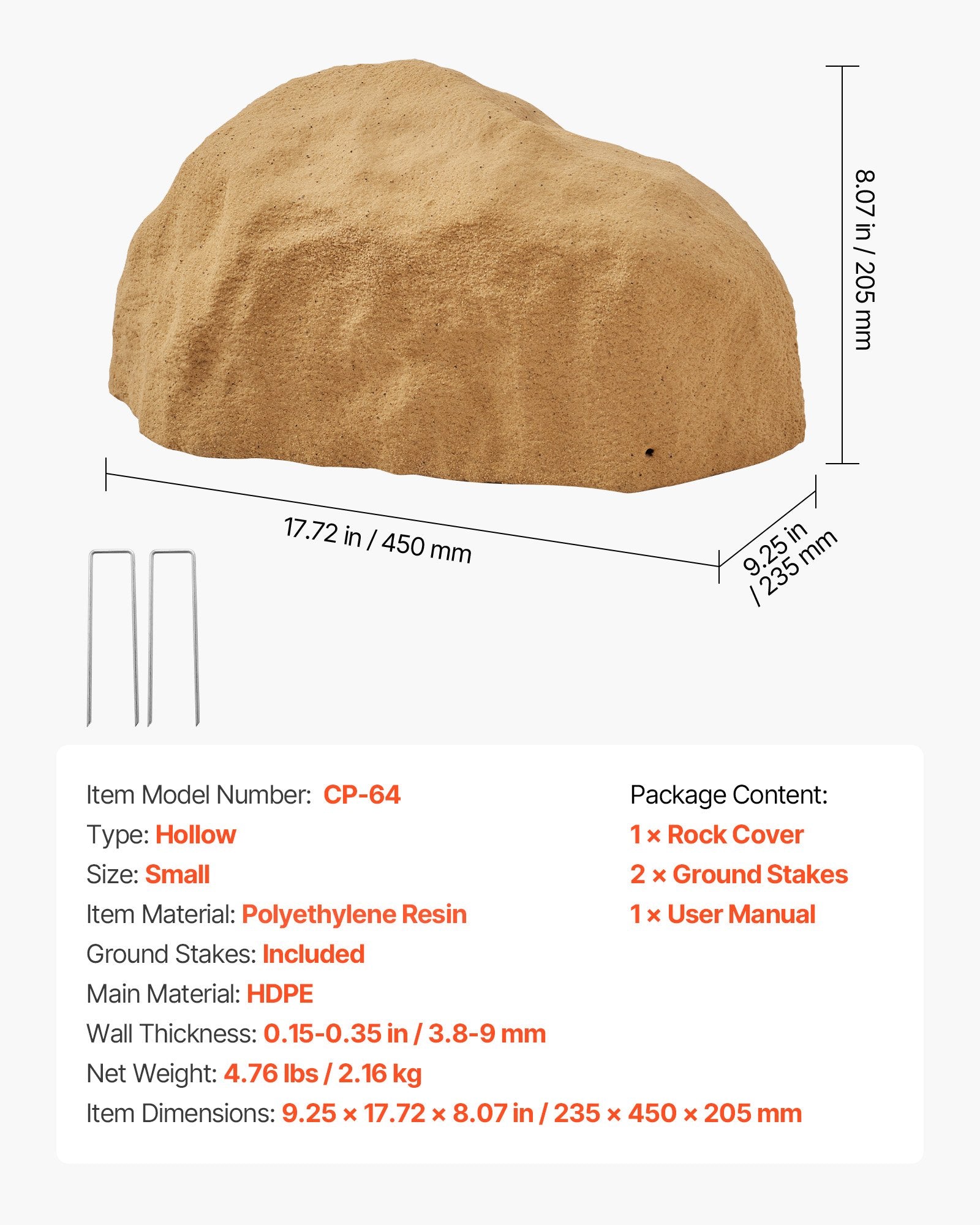 Faux Rock Cover for Outdoor Landscaping - Lightweight, Weather-Resistant Artificial Boulder with Realistic Texture, Small Sand Yellow Pump Cover