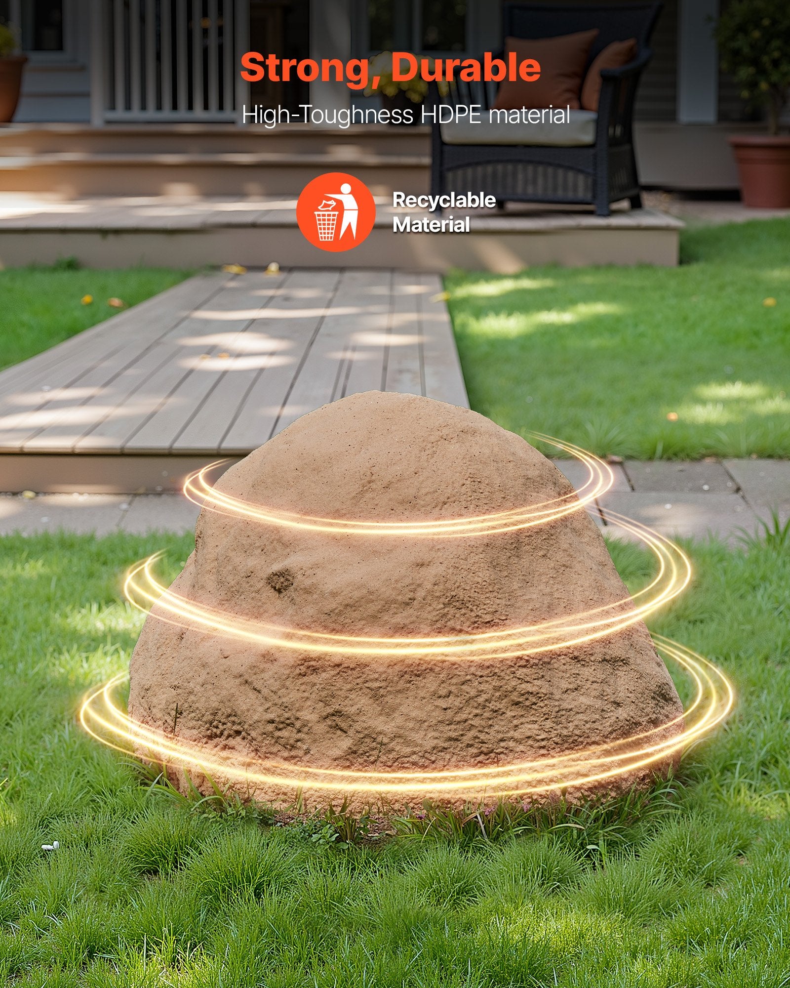 Medium Size Sandy Brown Faux Rock Cover - Realistic Texture, Weather-Resistant, Lightweight Artificial Boulder for Garden & Yard Landscaping Décor
