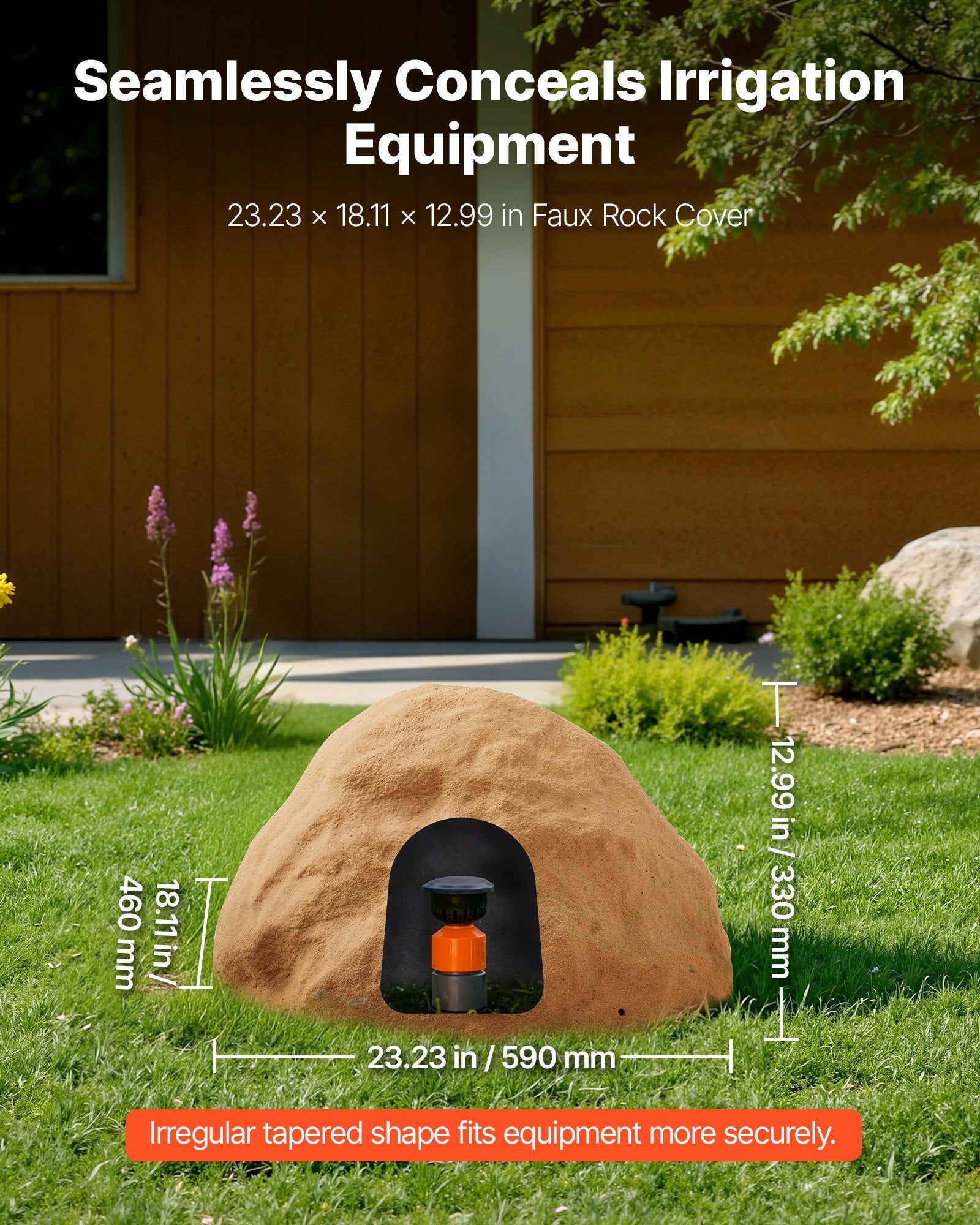 Medium Size Sandy Brown Faux Rock Cover - Realistic Texture, Weather-Resistant, Lightweight Artificial Boulder for Garden & Yard Landscaping Décor