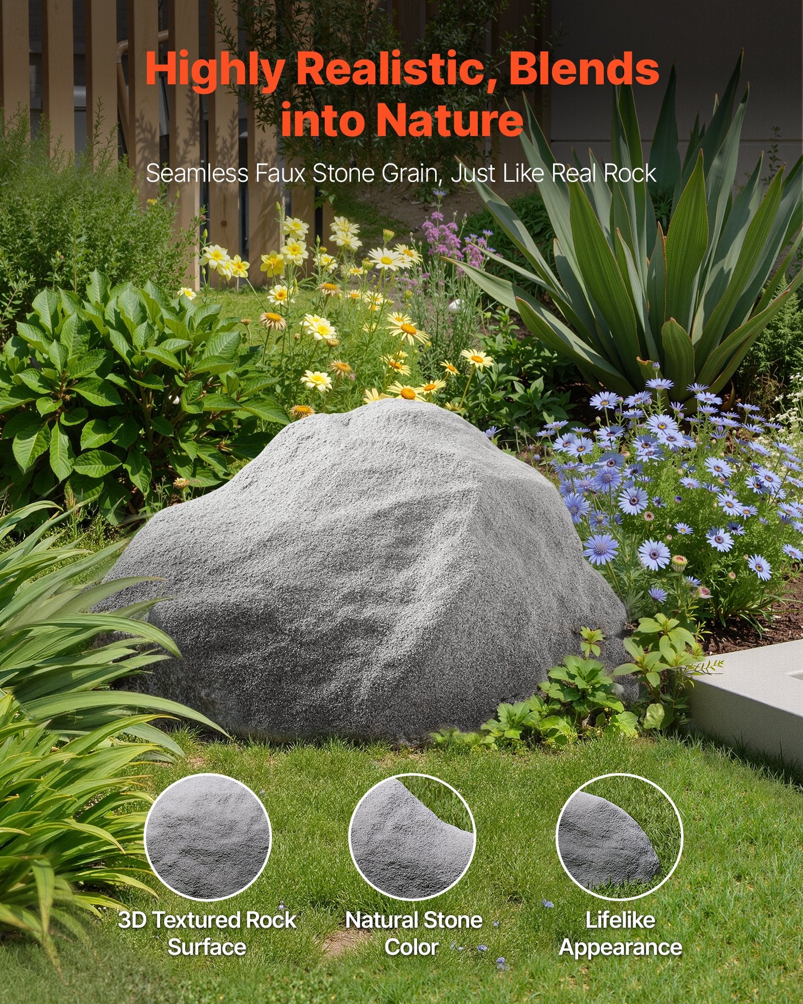 Medium Dark Grey Faux Rock Cover – Realistic, Lightweight, Weather-Resistant Artificial Boulder for Outdoor Landscaping & Garden Décor