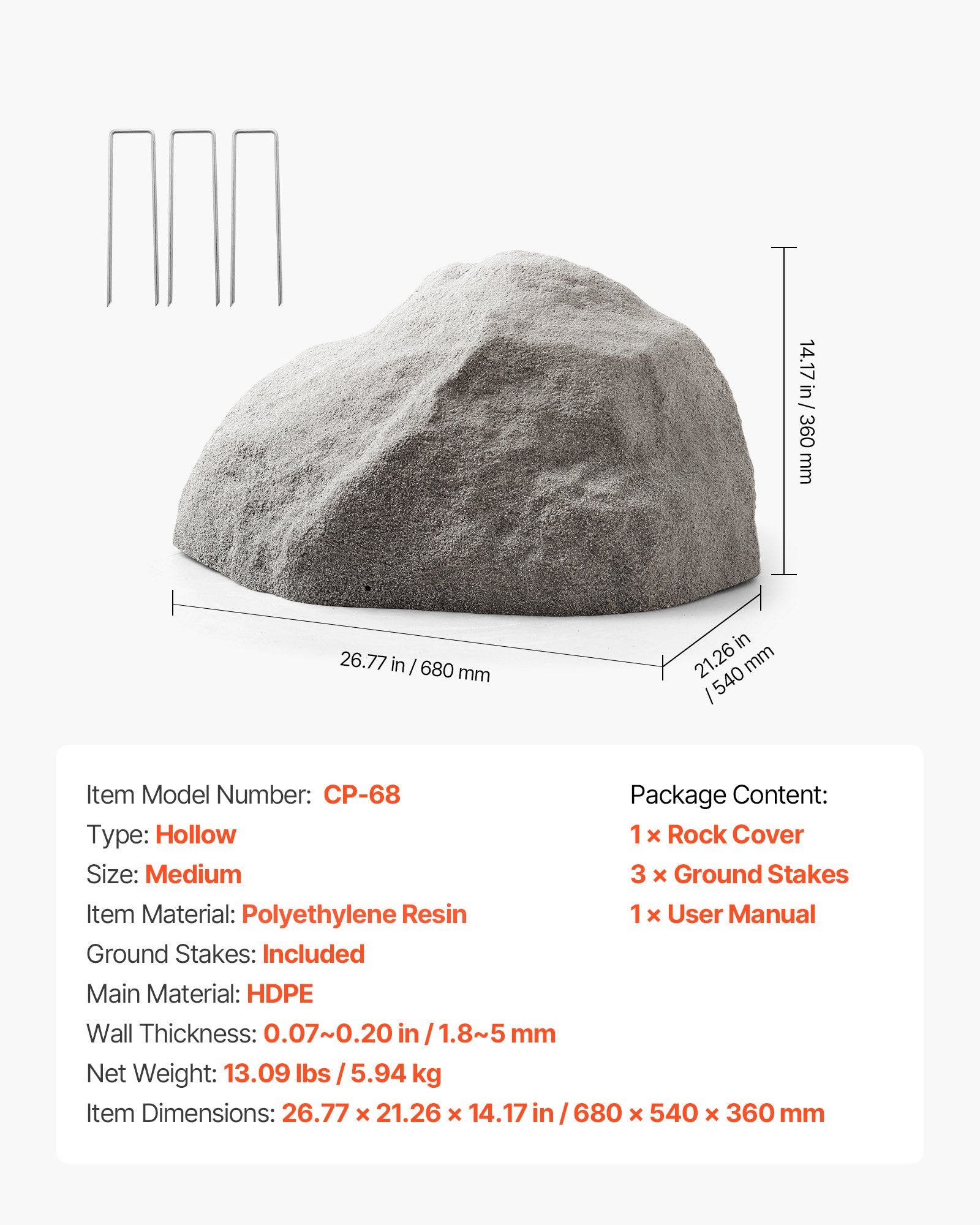 Medium Dark Grey Faux Rock Cover – Realistic, Lightweight, Weather-Resistant Artificial Boulder for Outdoor Landscaping & Garden Décor