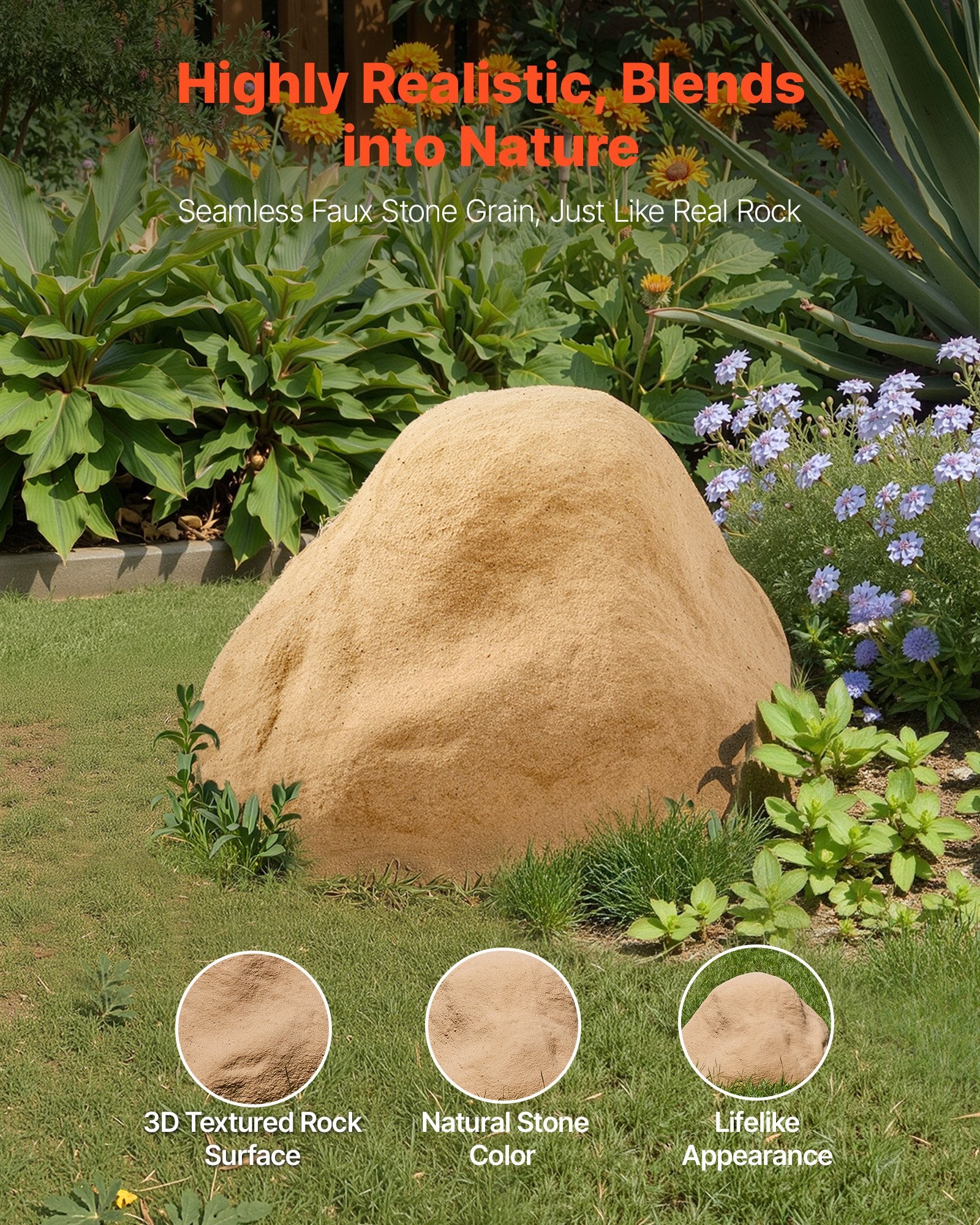 Small Faux Rock Cover for Outdoors - Realistic Polyresin Boulder, Lightweight, Weather-Resistant, Perfect for Garden Landscaping & Well Pump Concealment