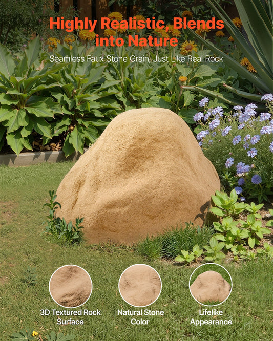 Small Faux Rock Cover for Outdoors - Realistic Polyresin Boulder, Lightweight, Weather-Resistant, Perfect for Garden Landscaping & Well Pump Concealment