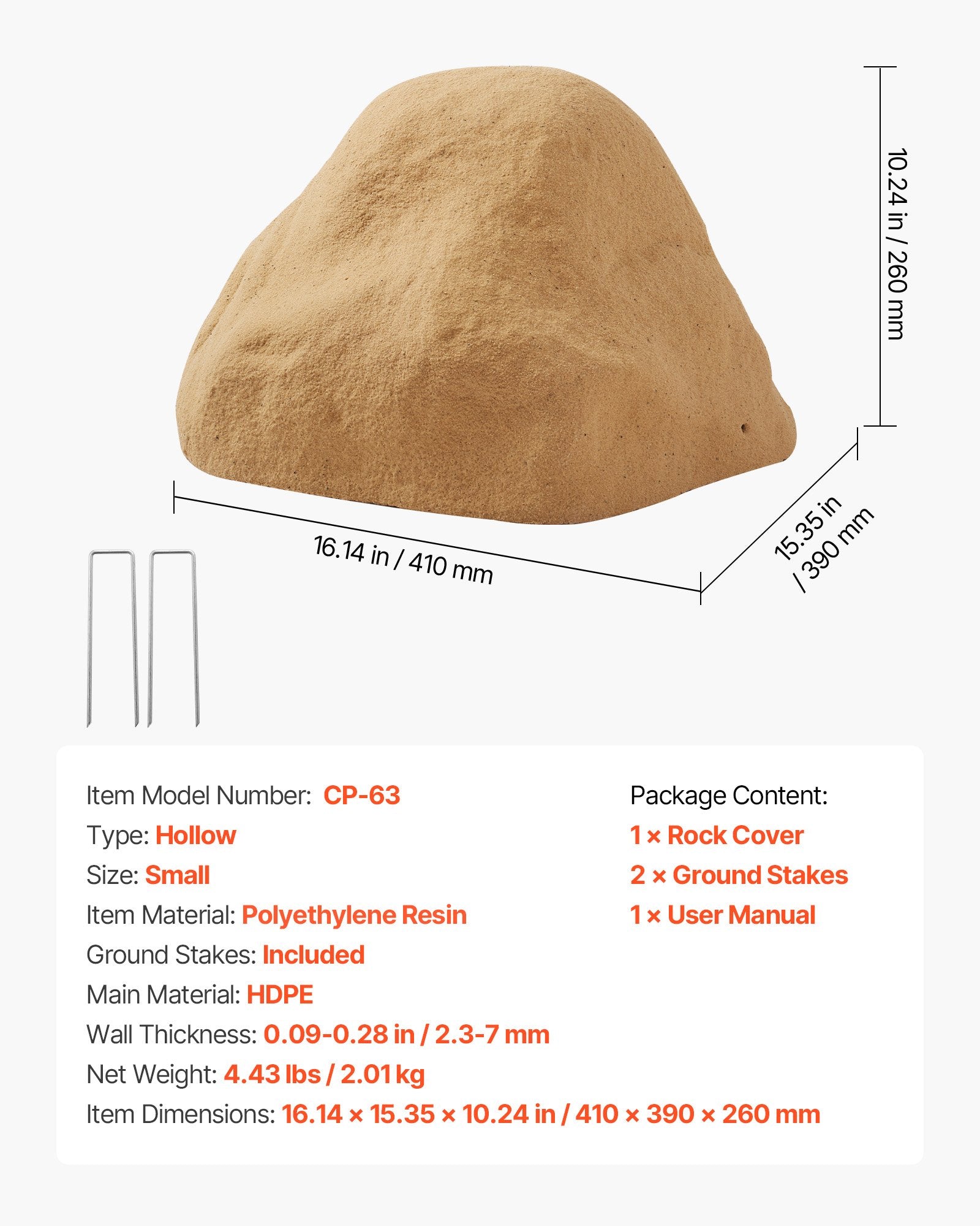 Small Faux Rock Cover for Outdoors - Realistic Polyresin Boulder, Lightweight, Weather-Resistant, Perfect for Garden Landscaping & Well Pump Concealment