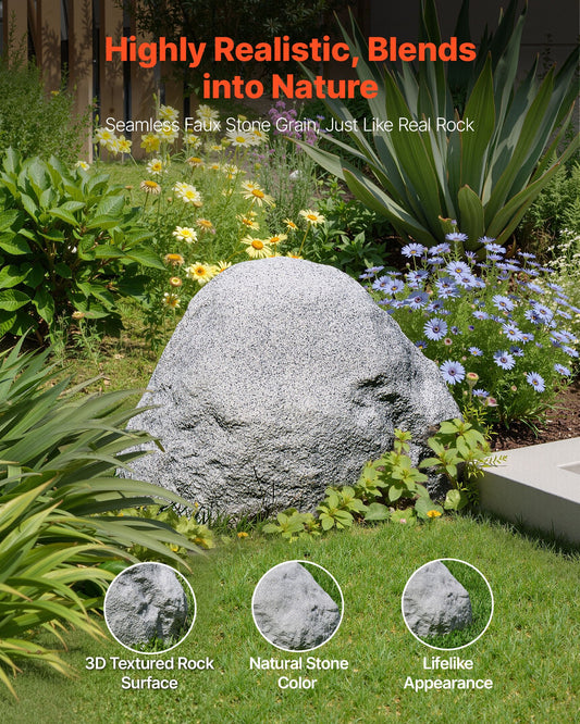 Small Grey Faux Rock Cover - Realistic Outdoor Polyresin Boulder for Landscaping, Garden, Yard Décor, Weather-Resistant, Sunproof, Windproof, Seamless Design