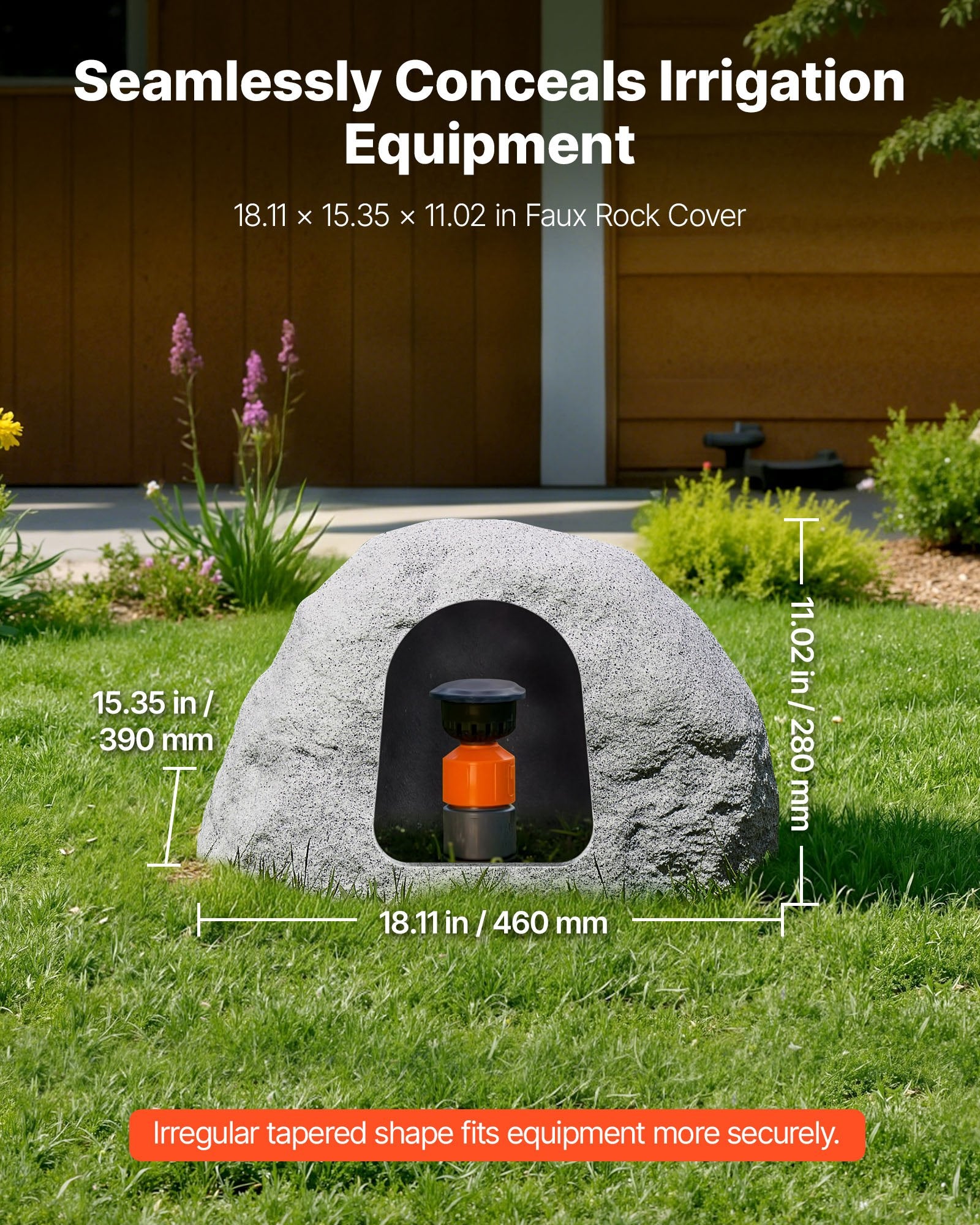 Small Grey Faux Rock Cover - Realistic Outdoor Polyresin Boulder for Landscaping, Garden, Yard Décor, Weather-Resistant, Sunproof, Windproof, Seamless Design