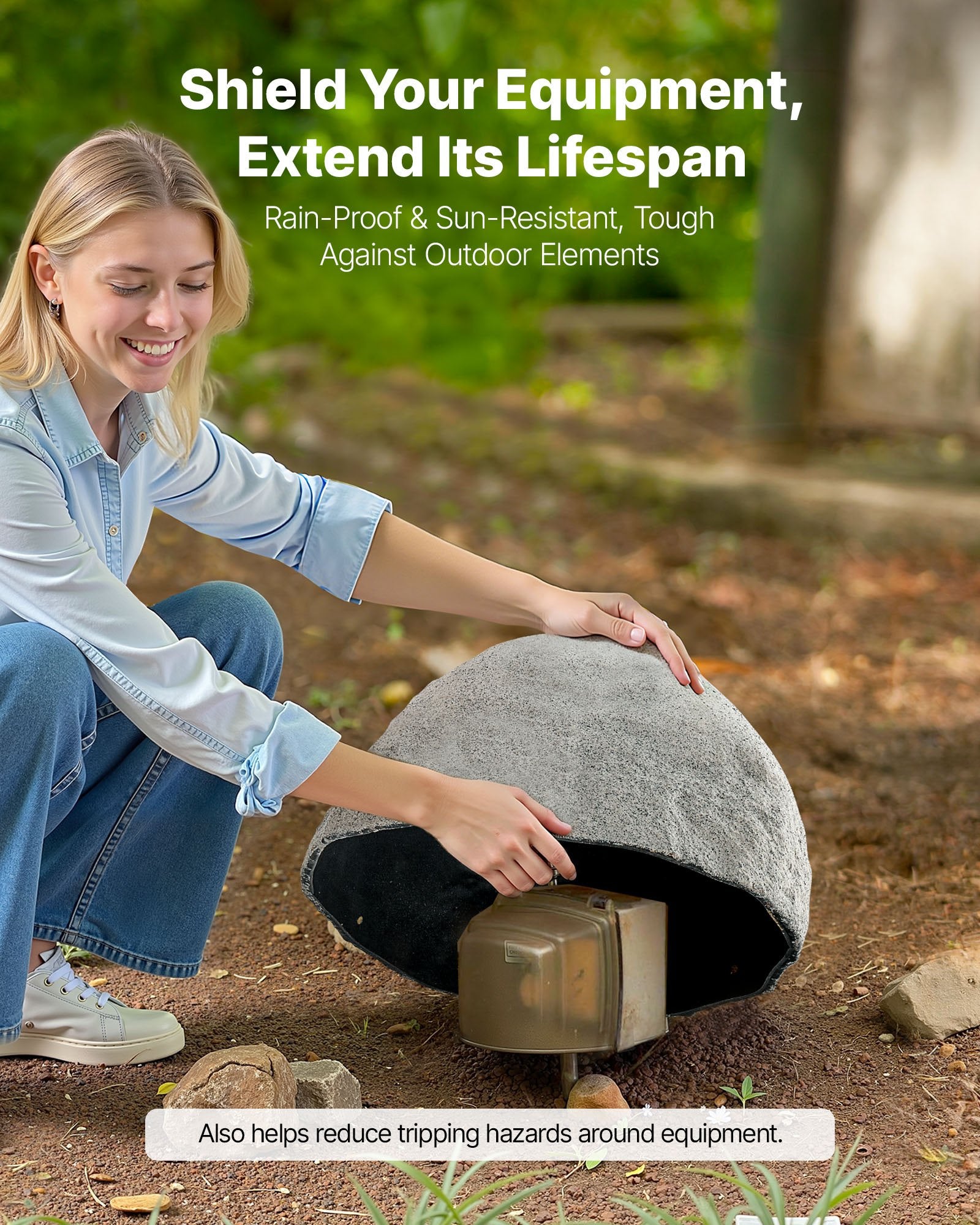 Small Grey Faux Rock Cover - Realistic Outdoor Polyresin Boulder for Landscaping, Garden, Yard Décor, Weather-Resistant, Sunproof, Windproof, Seamless Design