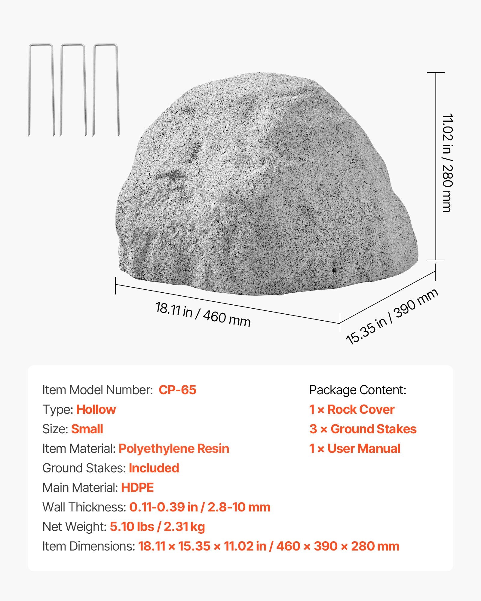 Small Grey Faux Rock Cover - Realistic Outdoor Polyresin Boulder for Landscaping, Garden, Yard Décor, Weather-Resistant, Sunproof, Windproof, Seamless Design