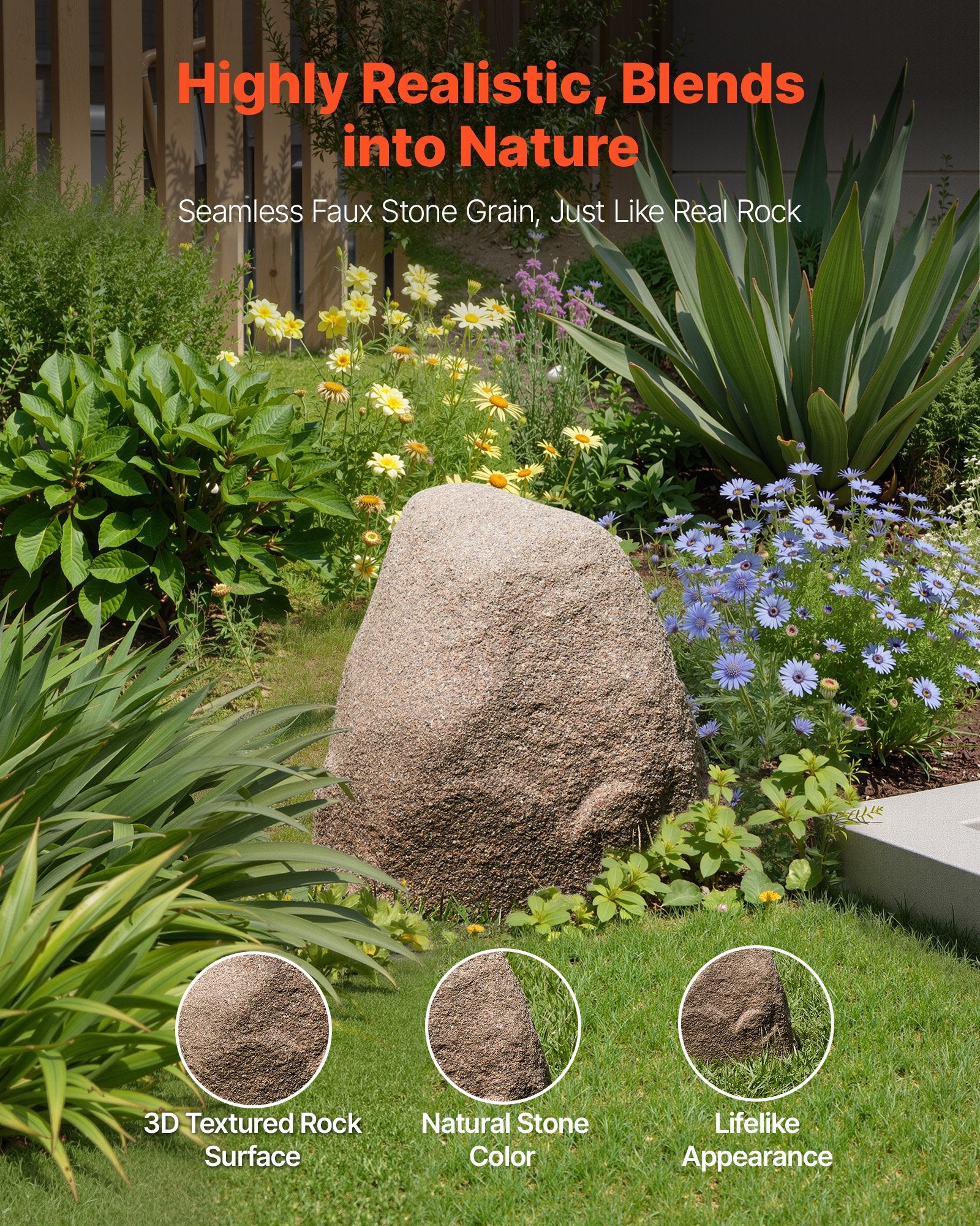 Sandy Brown Small Faux Rock Cover - Realistic Texture, Lightweight & Weather-Resistant for Garden Landscaping & Yard Decor, HDPE Artificial Boulder
