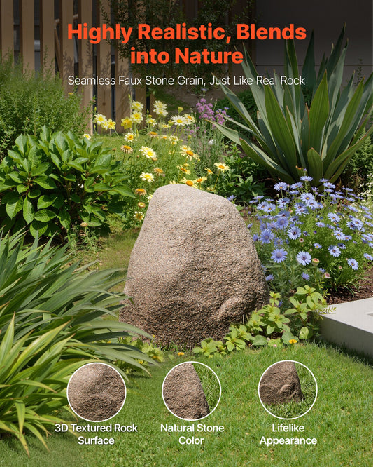 Sandy Brown Small Faux Rock Cover - Realistic Texture, Lightweight & Weather-Resistant for Garden Landscaping & Yard Decor, HDPE Artificial Boulder